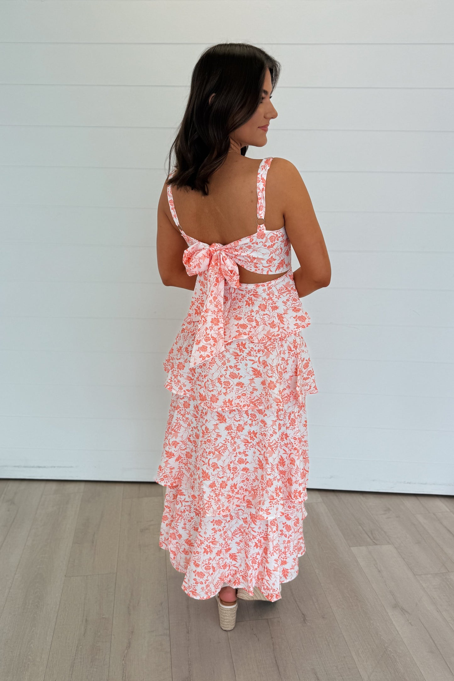 Lana Orange and White Floral Tiered Maxi Dress