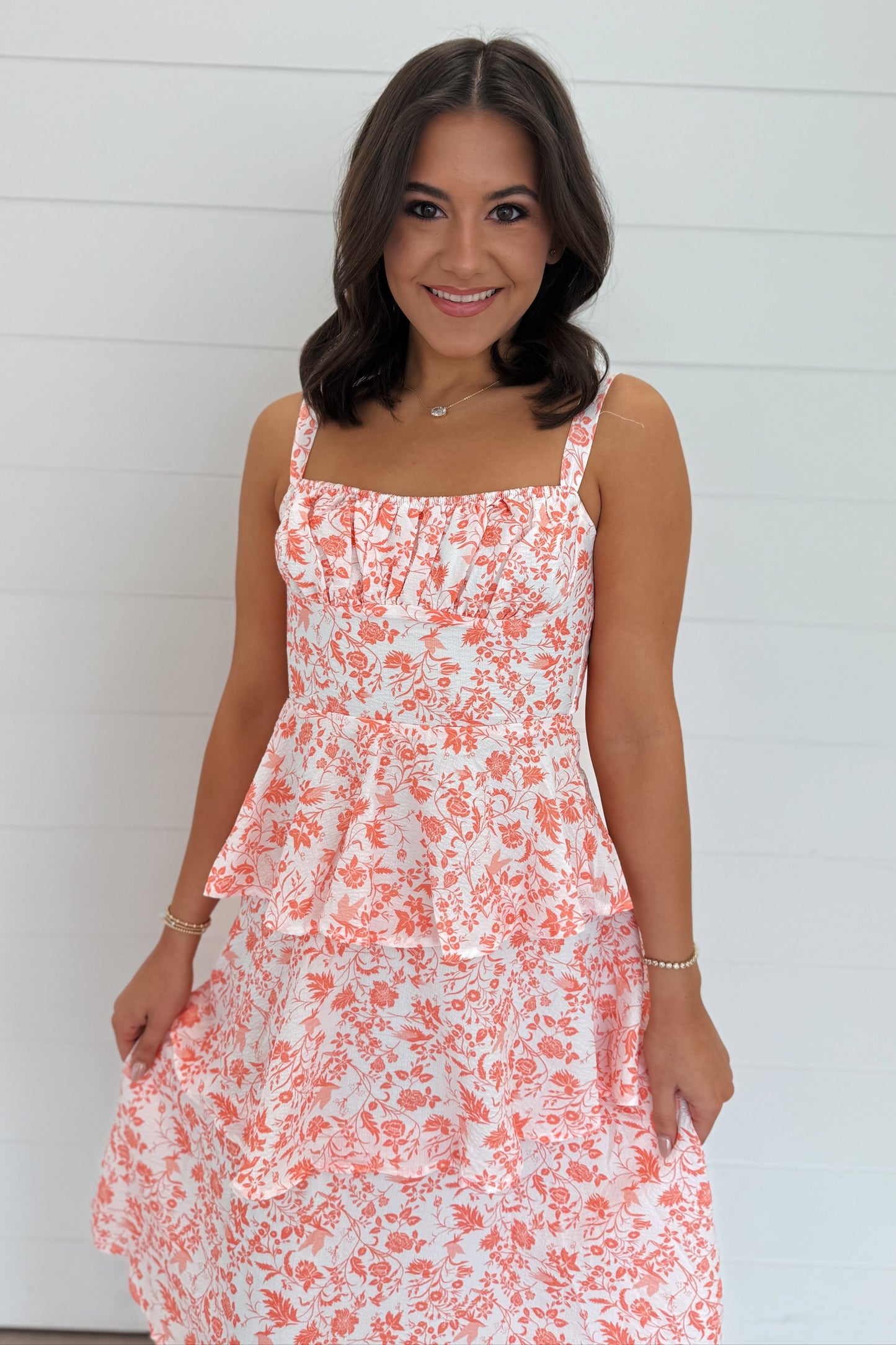 Lana Orange and White Floral Tiered Maxi Dress