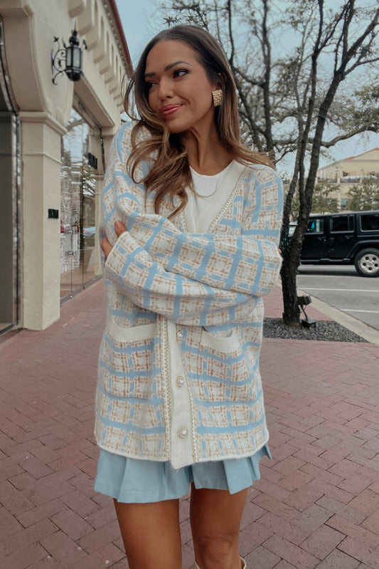 Nala Light Blue Plaid Sweater Cardigan