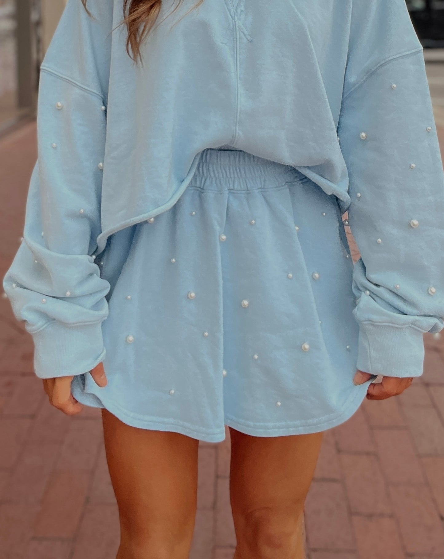 Parker Pearl Studded Knit Skort | Light Blue