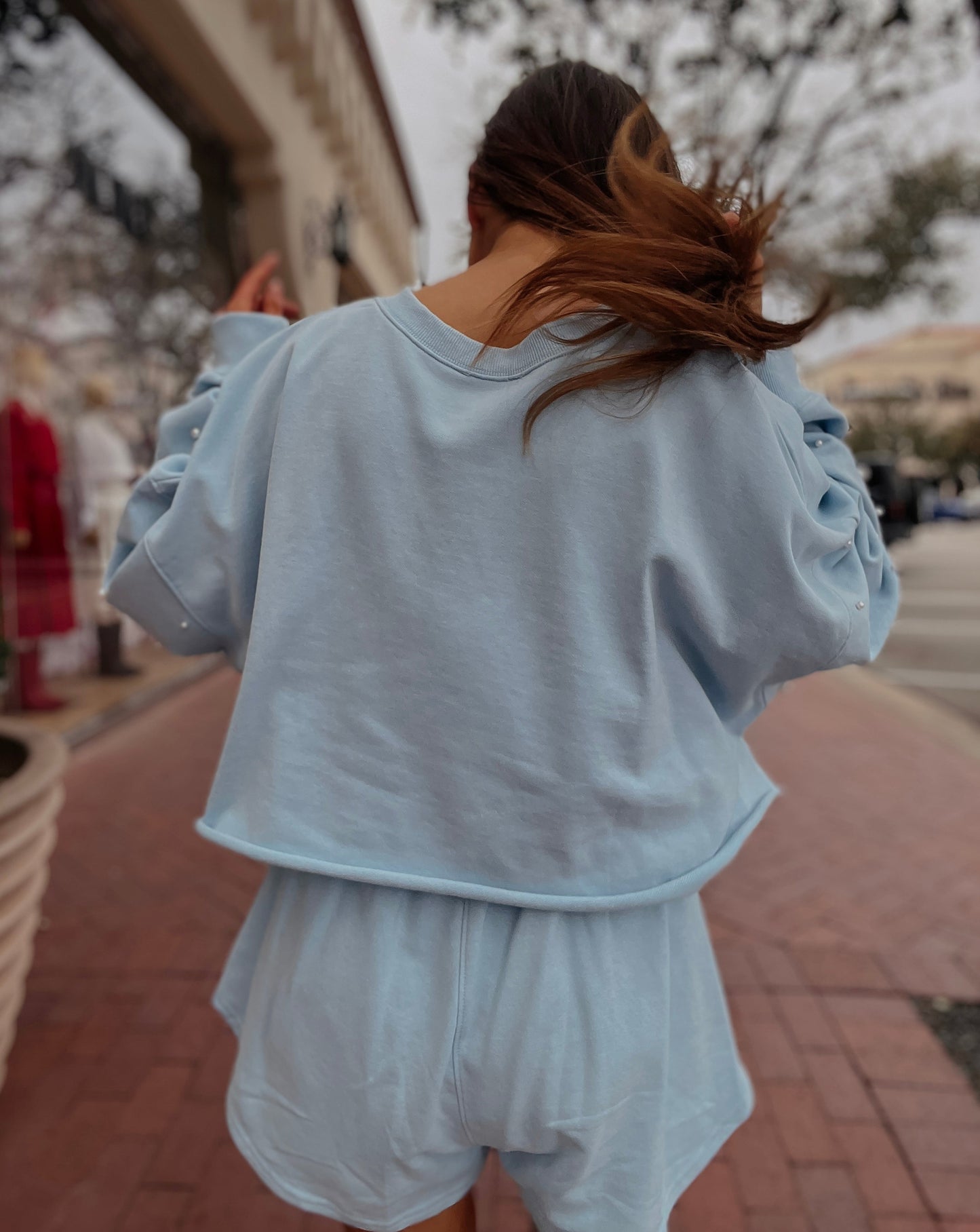 Parker Pearl Studded Knit Skort | Light Blue