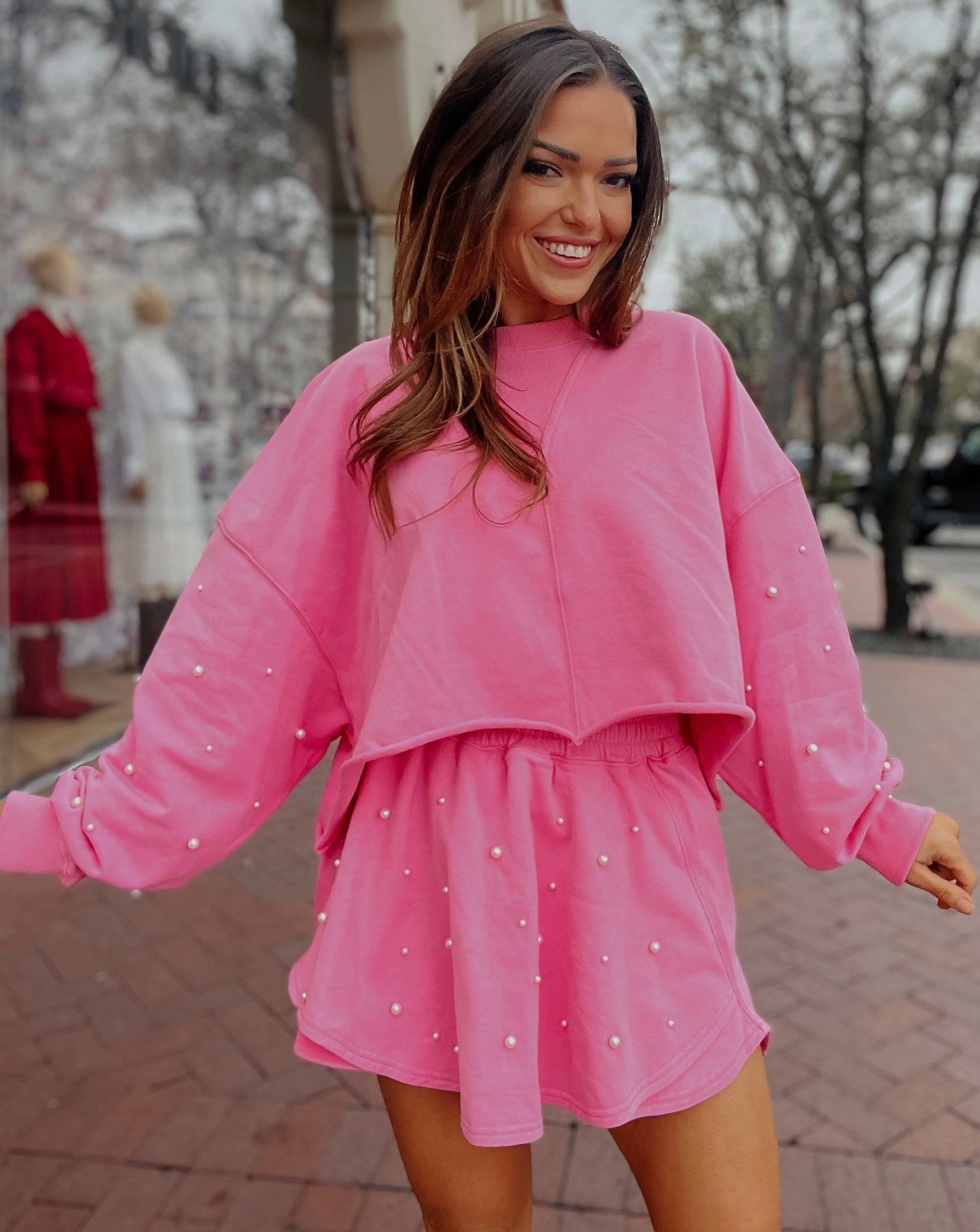 Parker Pearl Studded Knit Skort | Pink