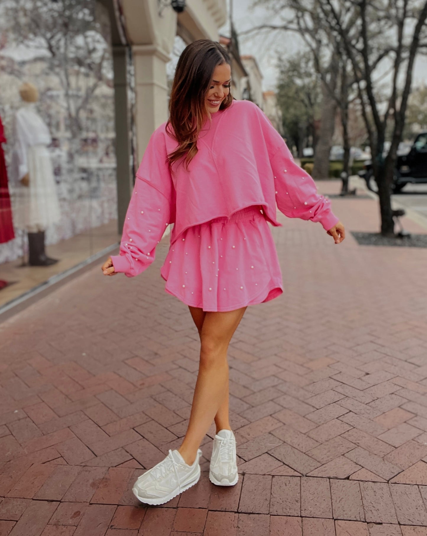 Presley Pearl Studded Crop Sweatshirt | Pink