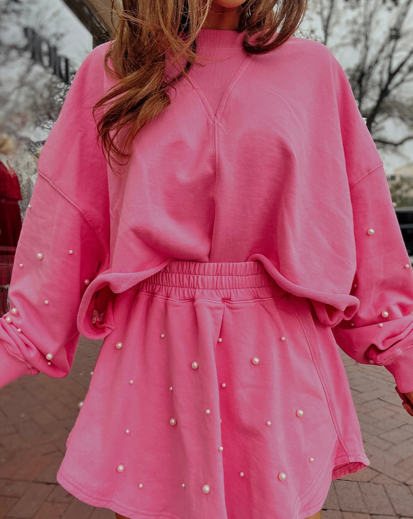 Presley Pearl Studded Crop Sweatshirt | Pink