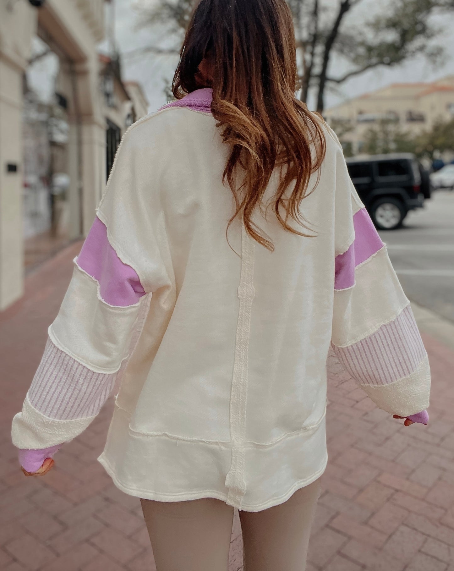 Palmer French Terry Colorblock Top | Cream + Lavender