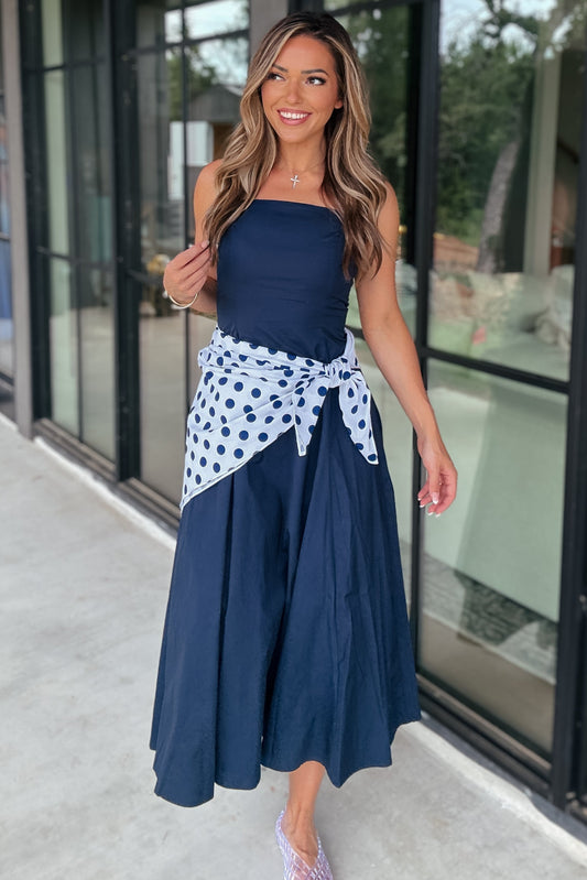 Beckett Navy Bandana Waist Wrap Dress
