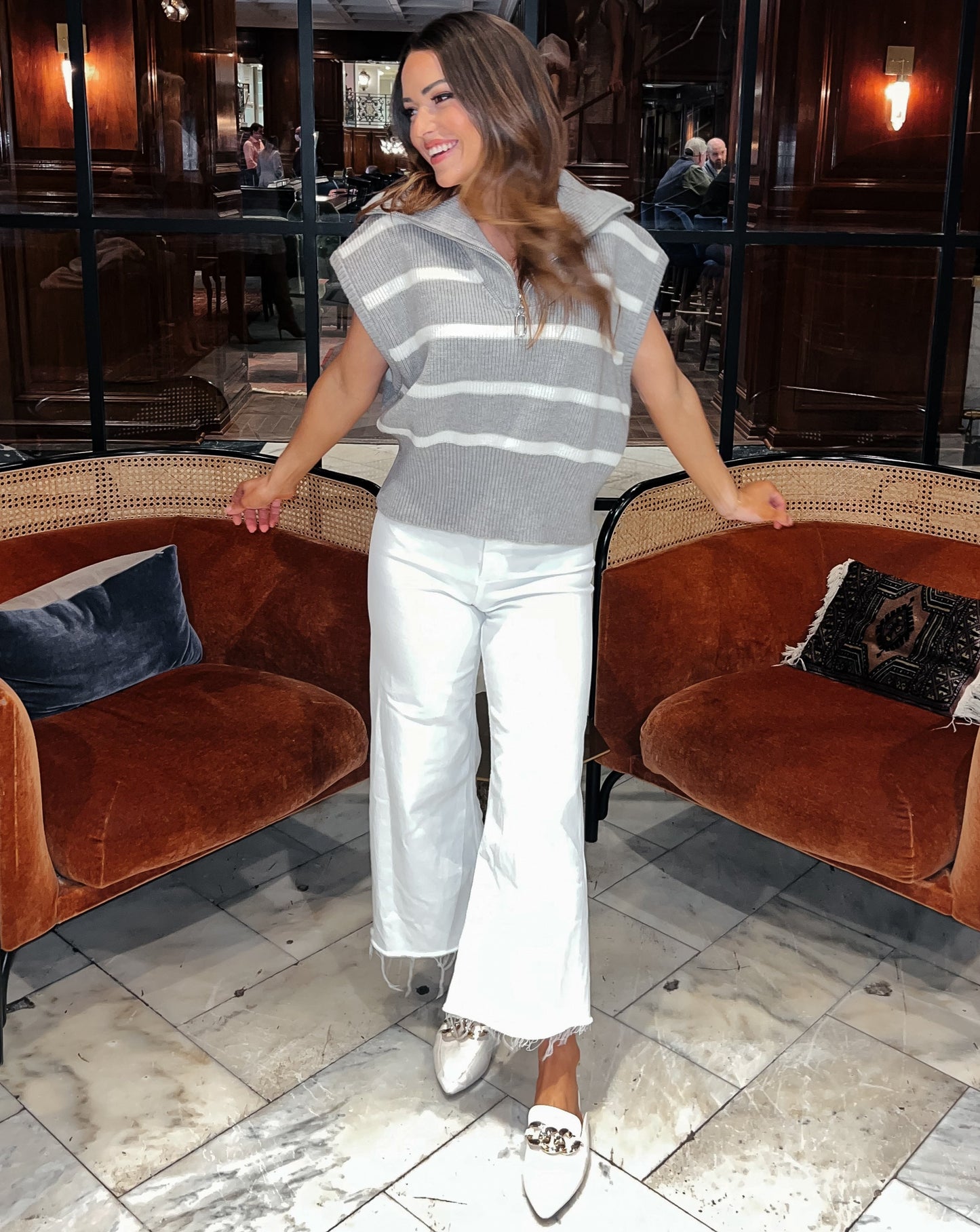 Rory Grey Striped Zip Collar Sweater Vest