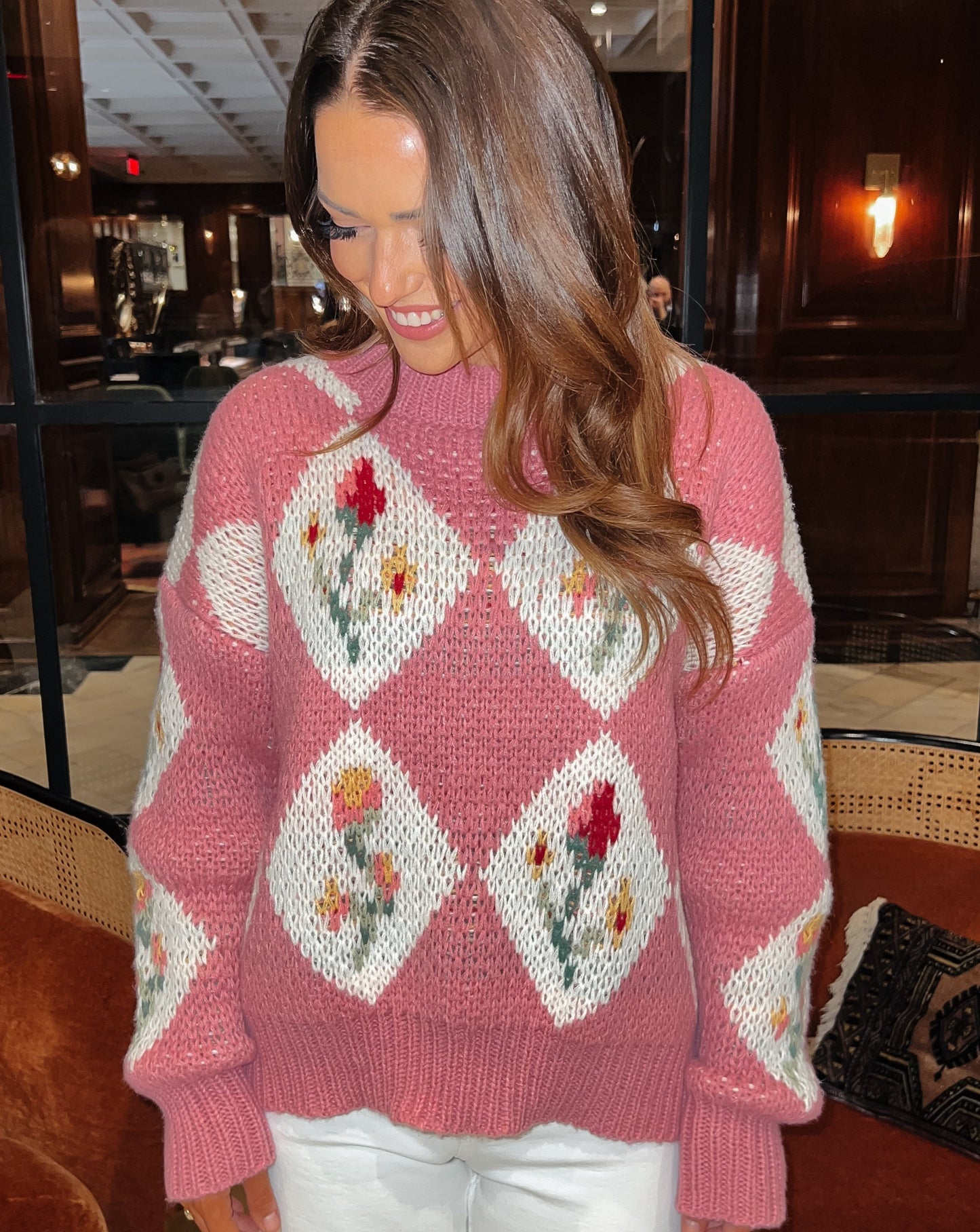 Rosy Diamond Pink Floral Sweater