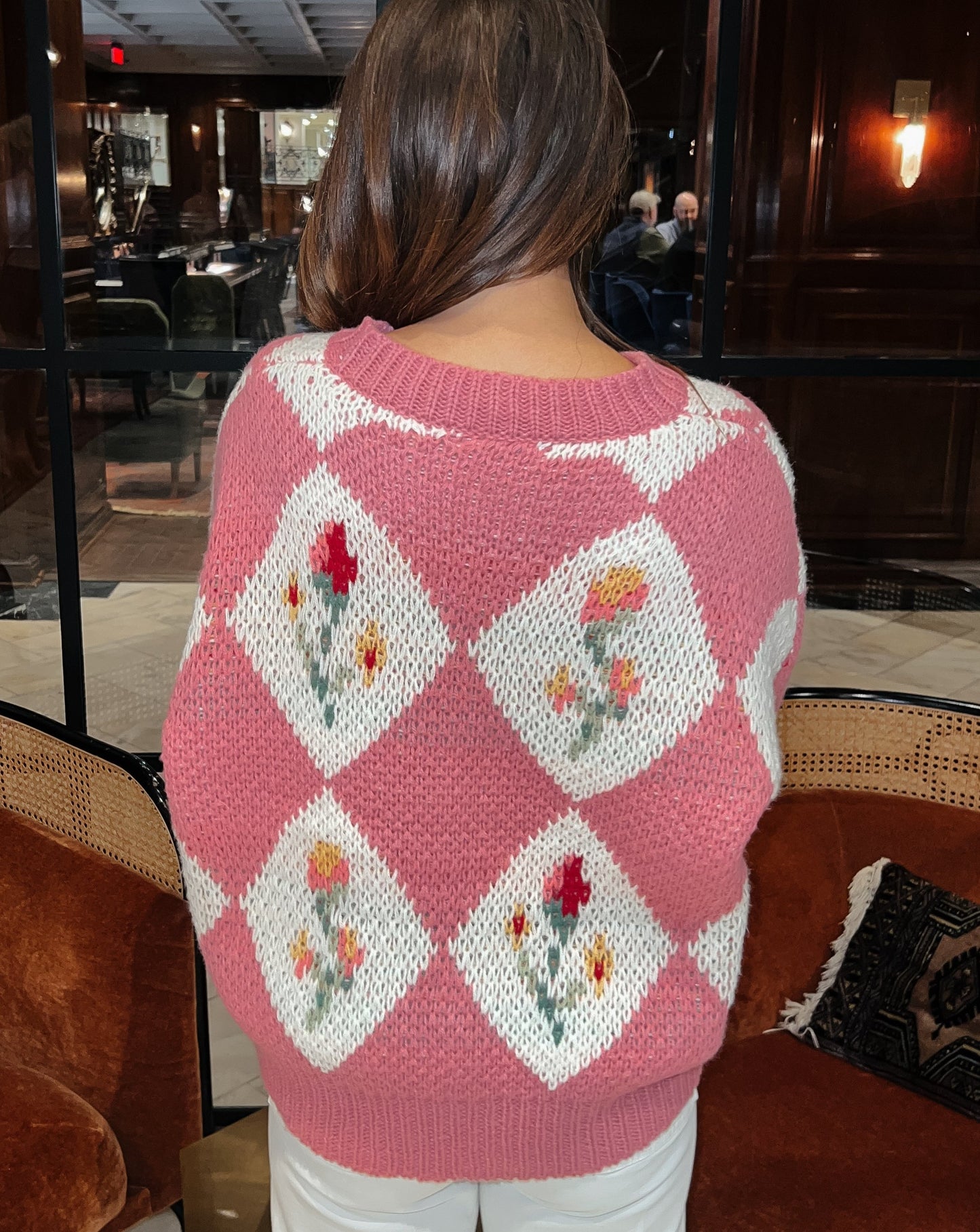 Rosy Diamond Pink Floral Sweater