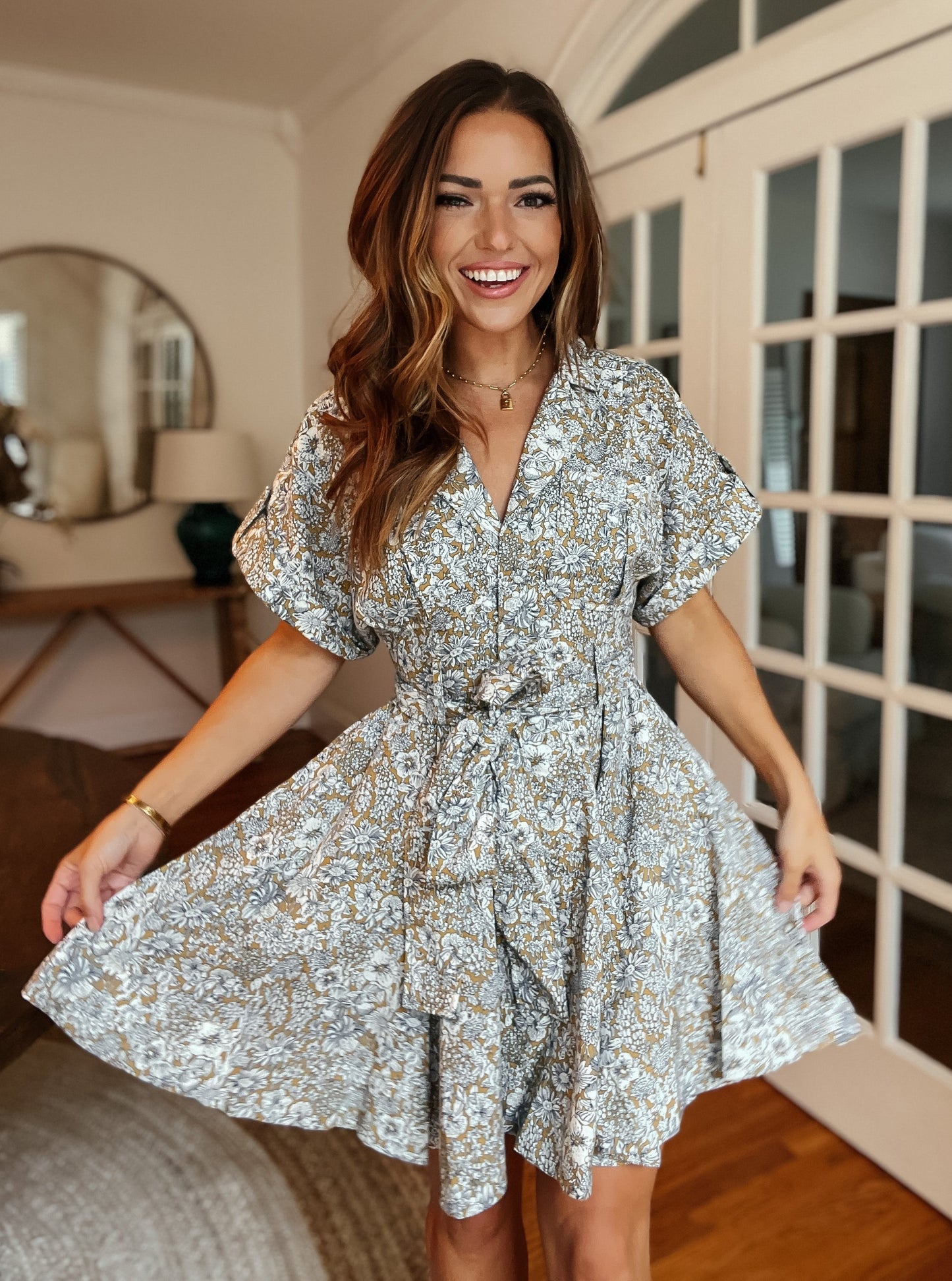 Emma Mustard Foral Print Wrap Dress