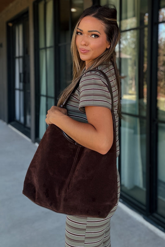 Audrina Brown Suede Hobo Bag