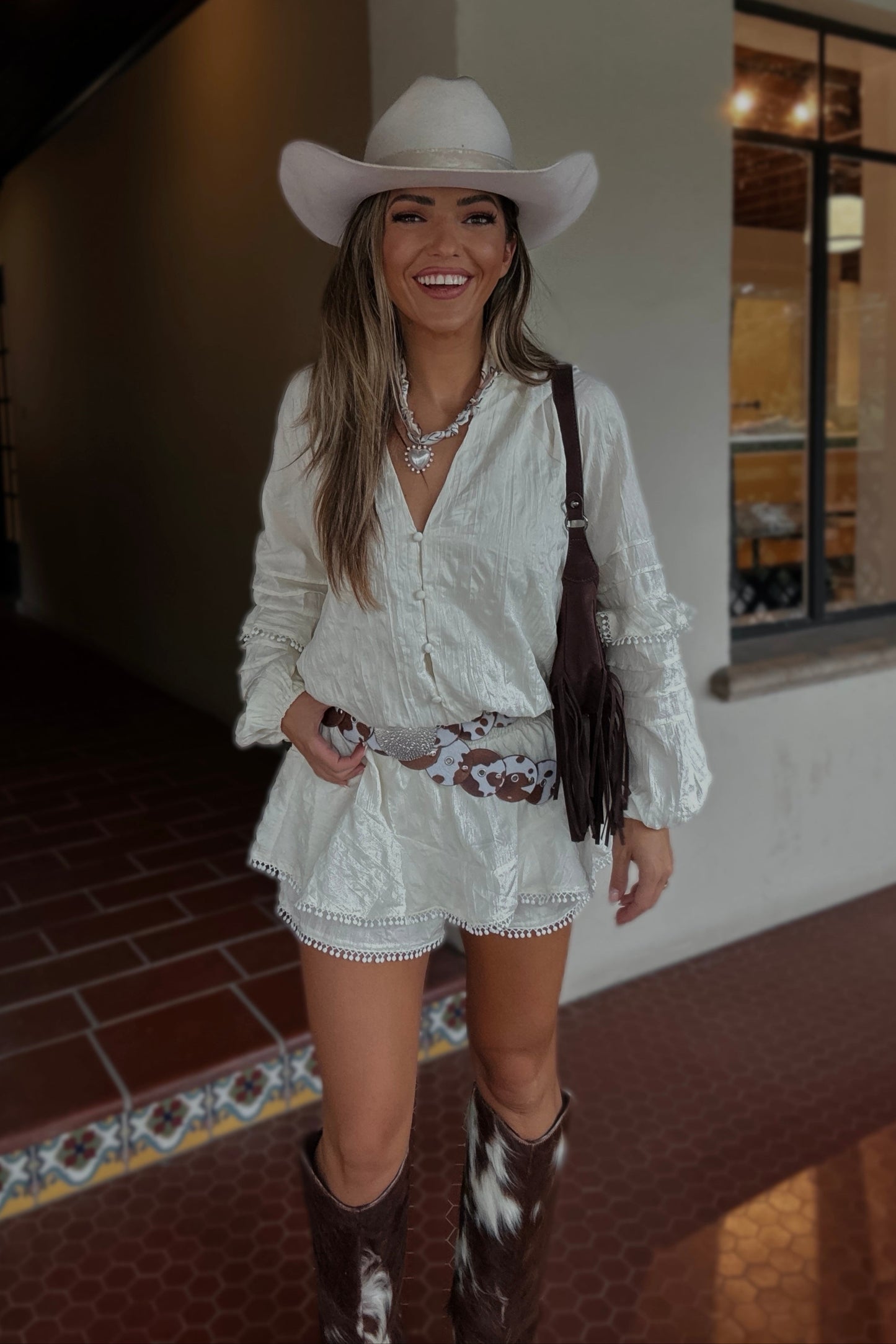 Sutton Cream Long Sleeve Romper