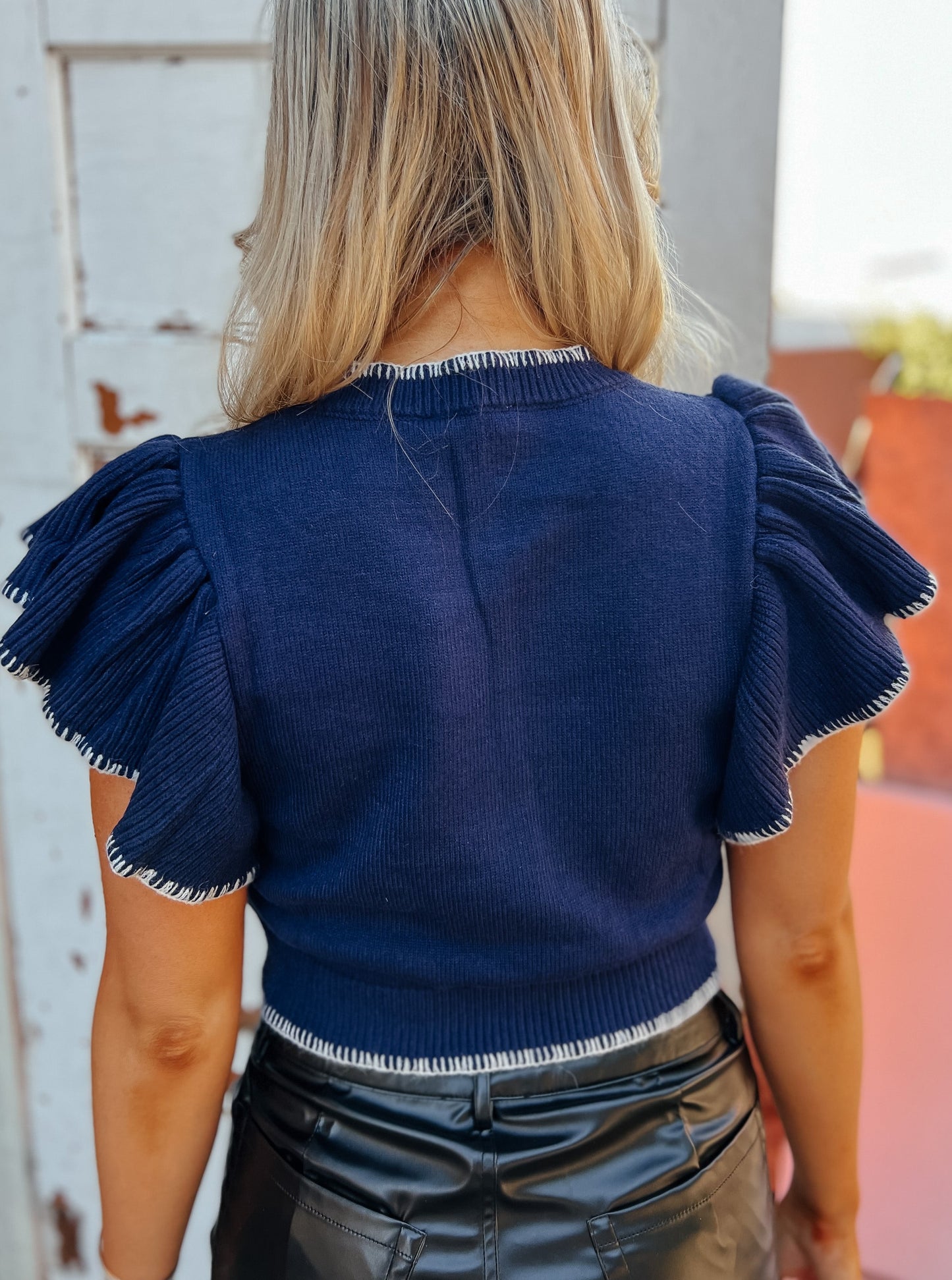 Prescott Navy + White Crop Sweater