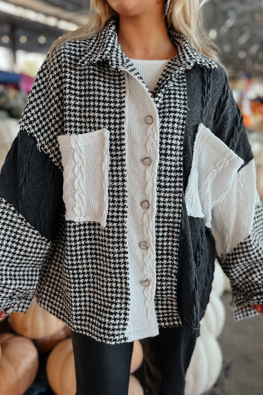 Janie Black + White Houndstooth Patchwork Shacket