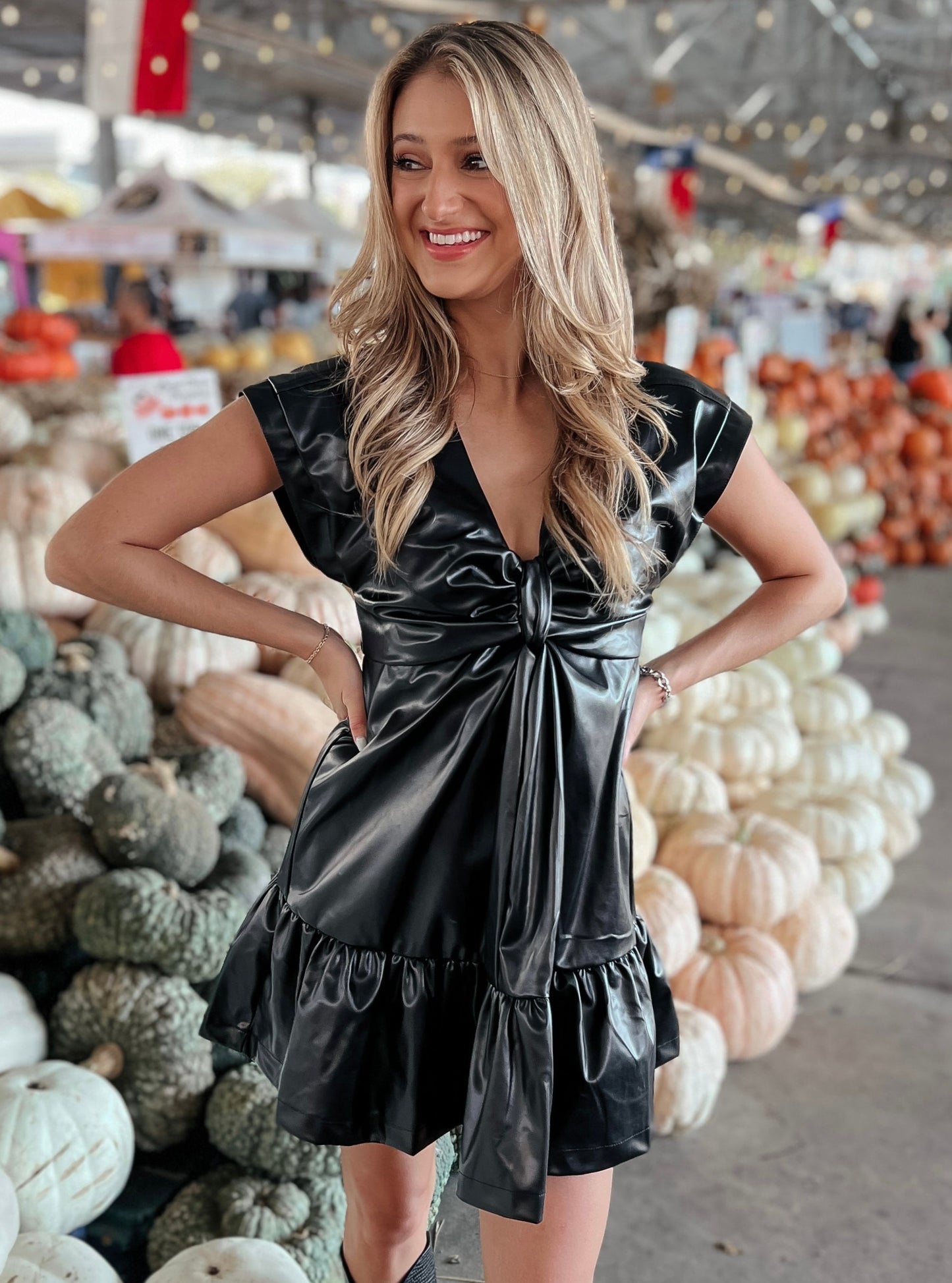 Camila Black Leather Knot Mini Dress