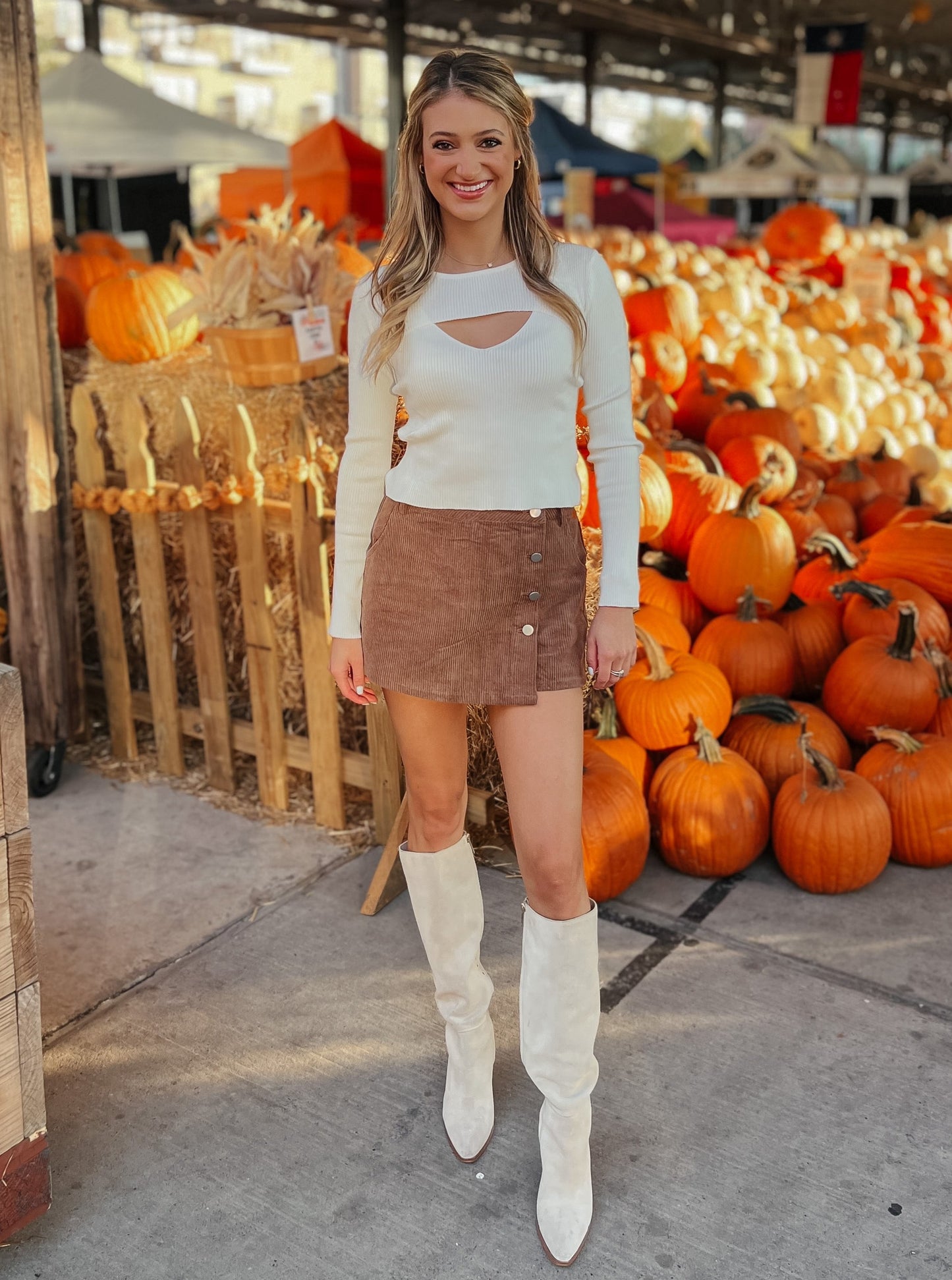 Willow Corduroy Brown Button Skort