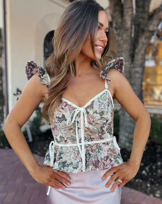 Rayna Floral Corset Bow Tie Top