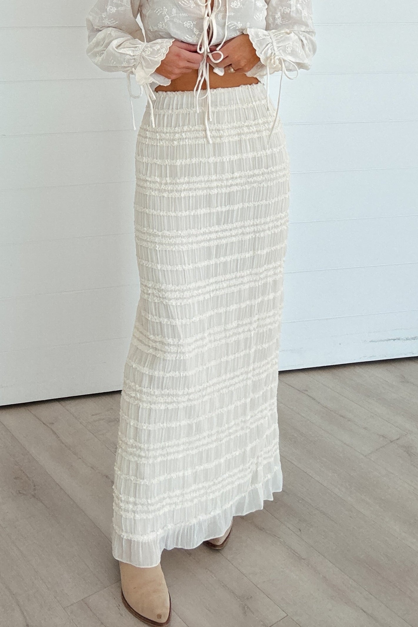 Nala Cream Ruffle Maxi Skirt