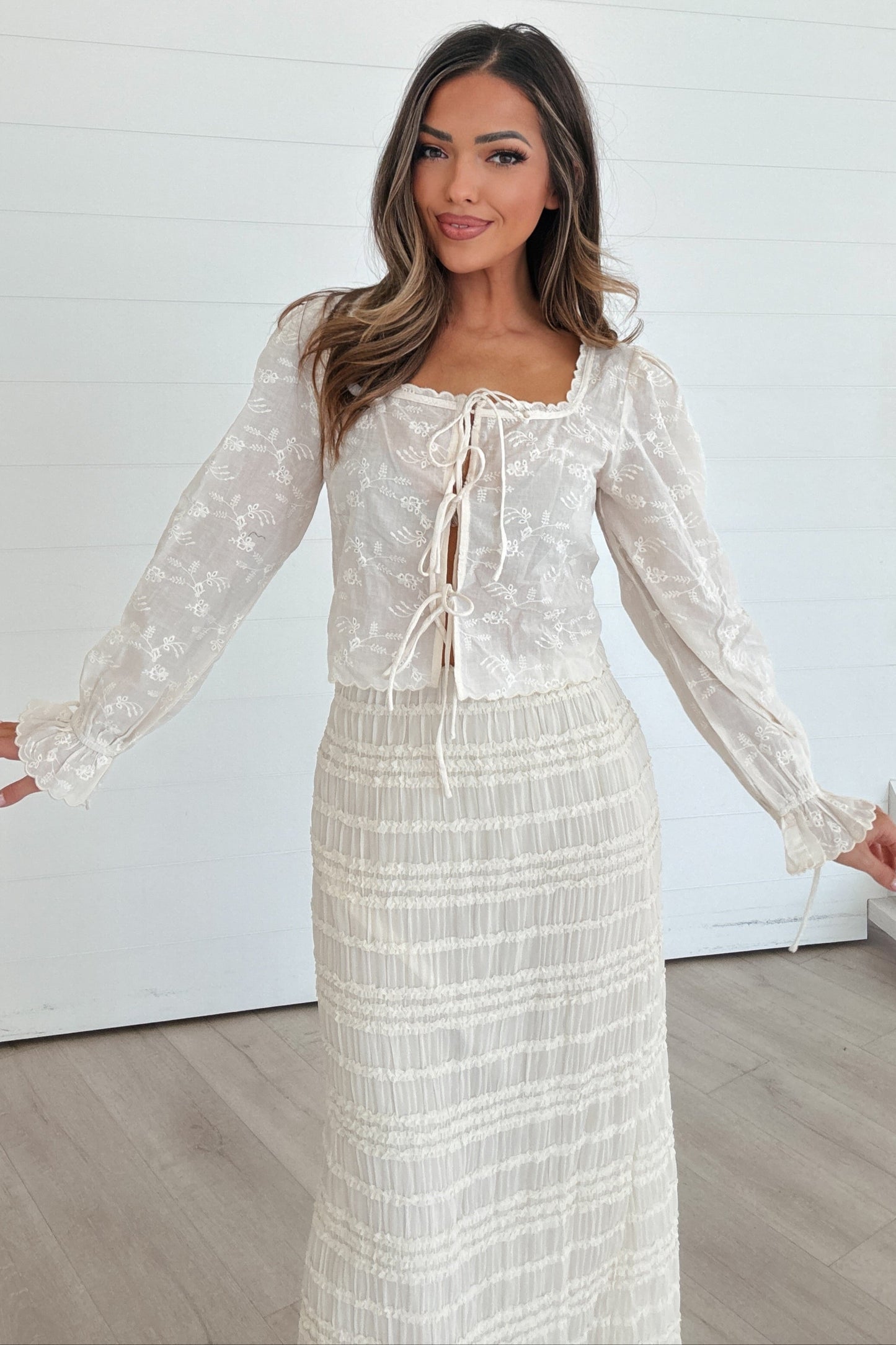 Nala Cream Ruffle Maxi Skirt