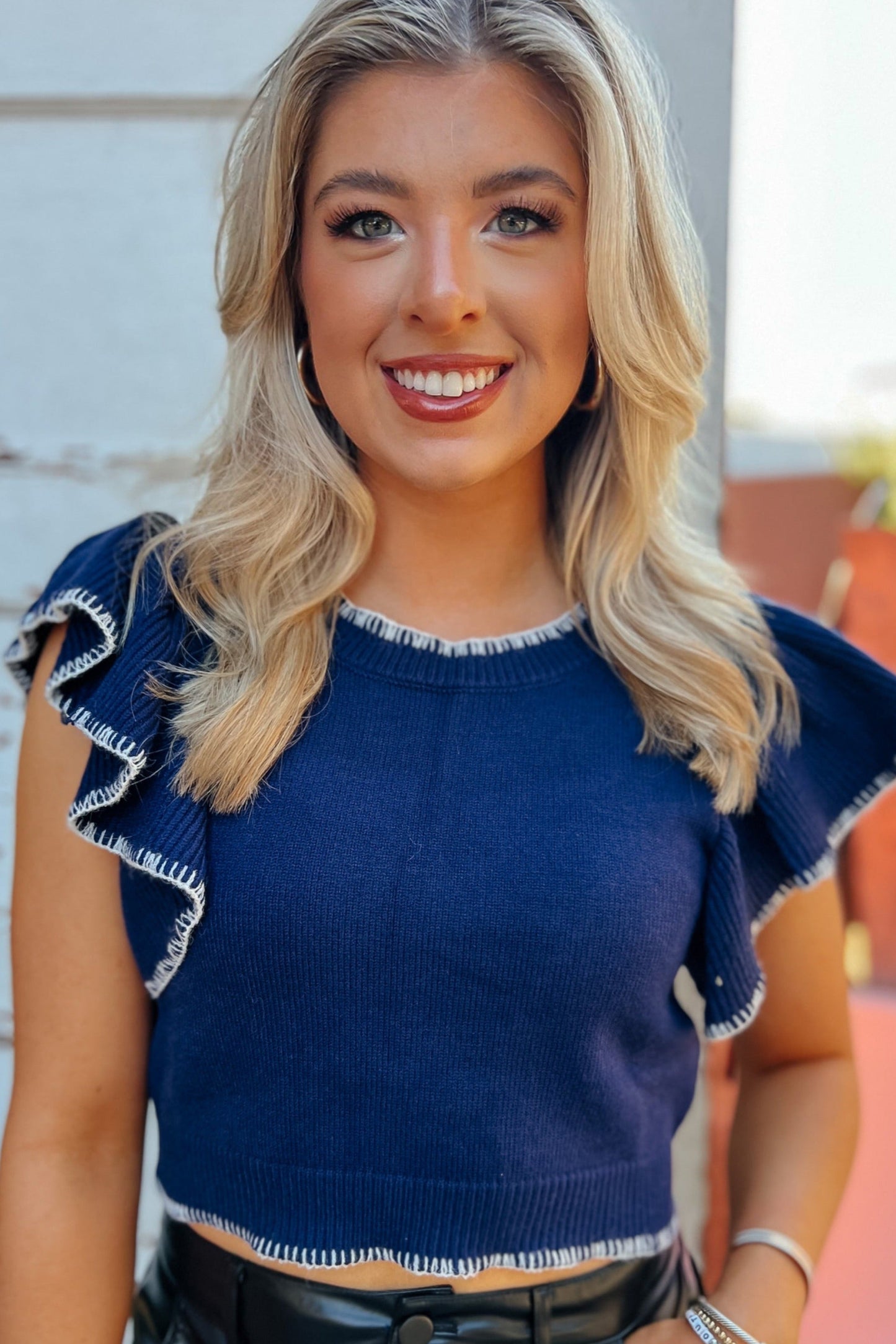 Prescott Navy + White Crop Sweater