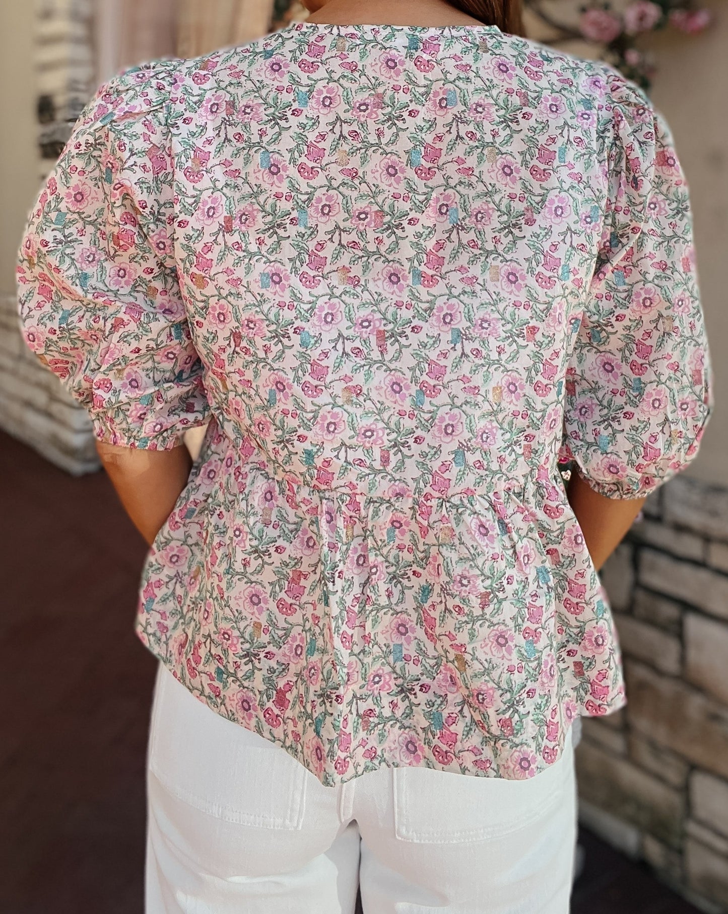 Sloane Floral Puff Sleeve Bow Tie Top