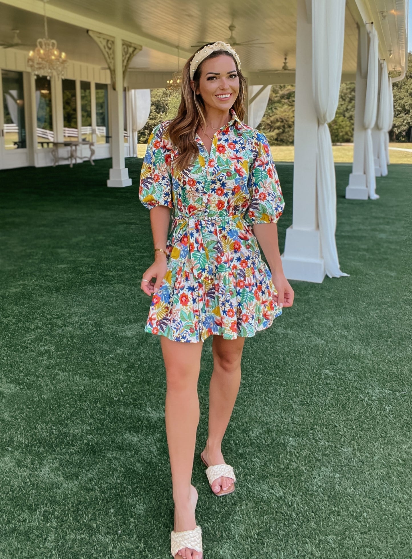 Tropic Like It's Hot Puff Sleeve Button Down Dress