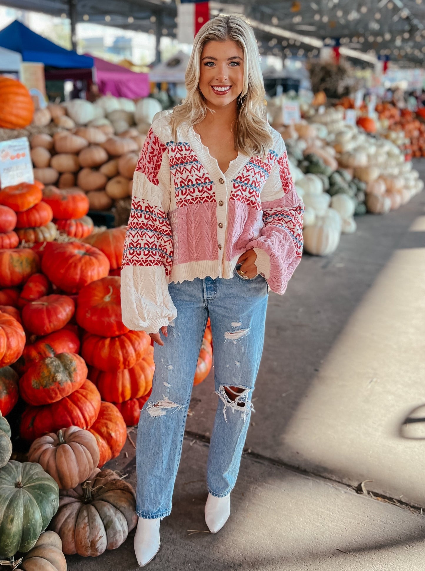 Reagan Pink Patchwork Cardigan Sweater