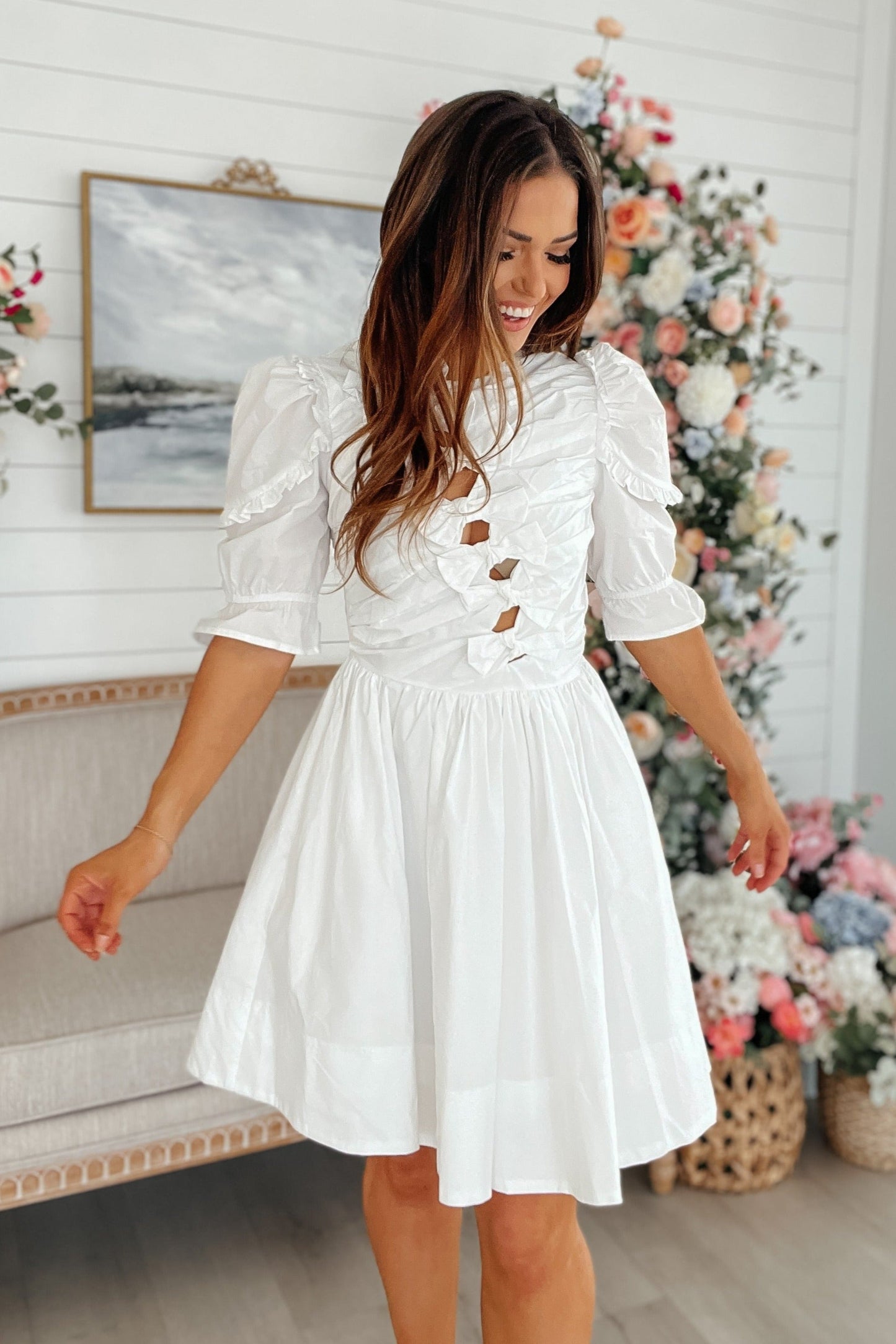 Taylor White Bow Mini Dress