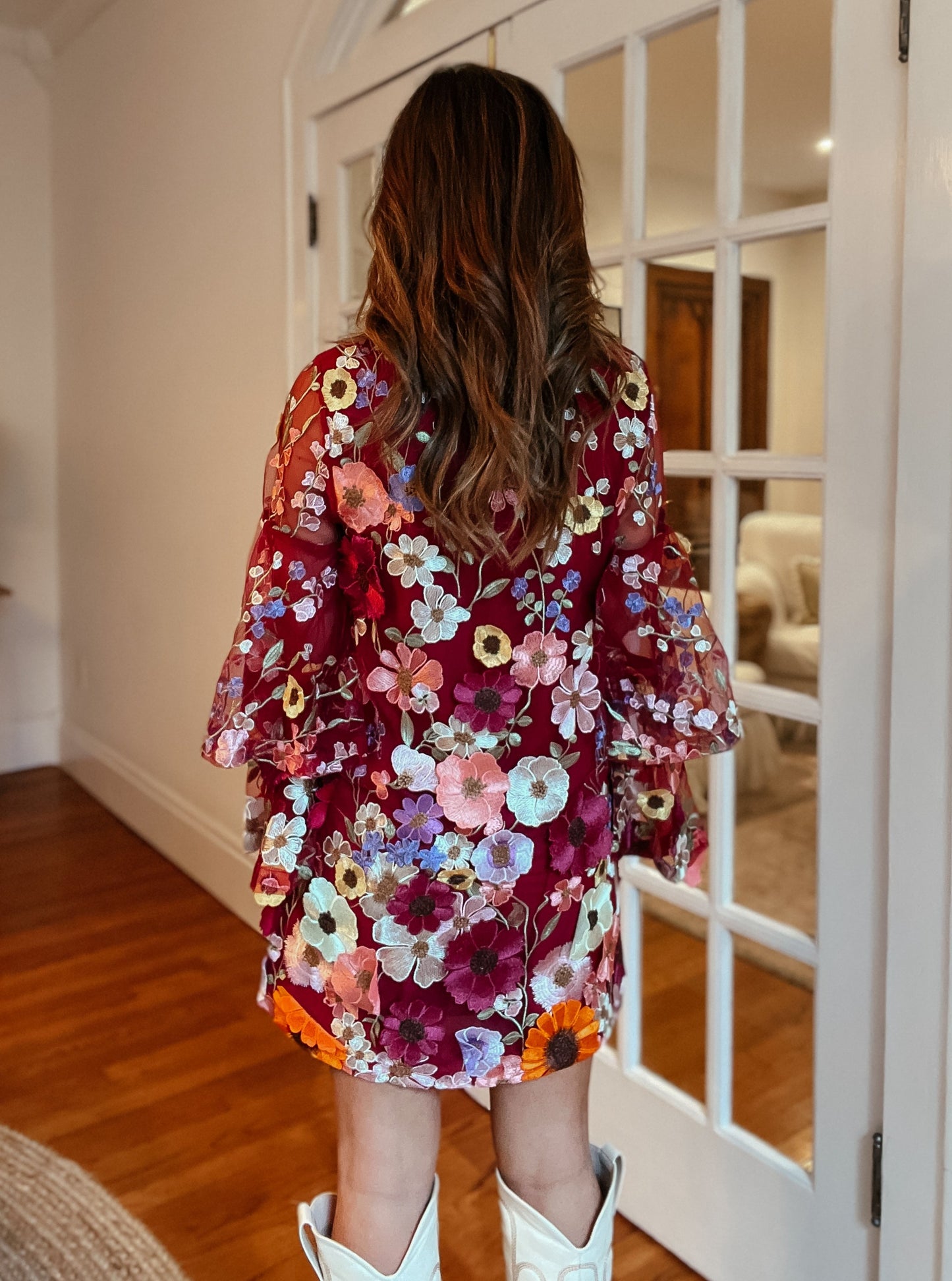 Gayle Long Sleeve Floral Appliqué Dress