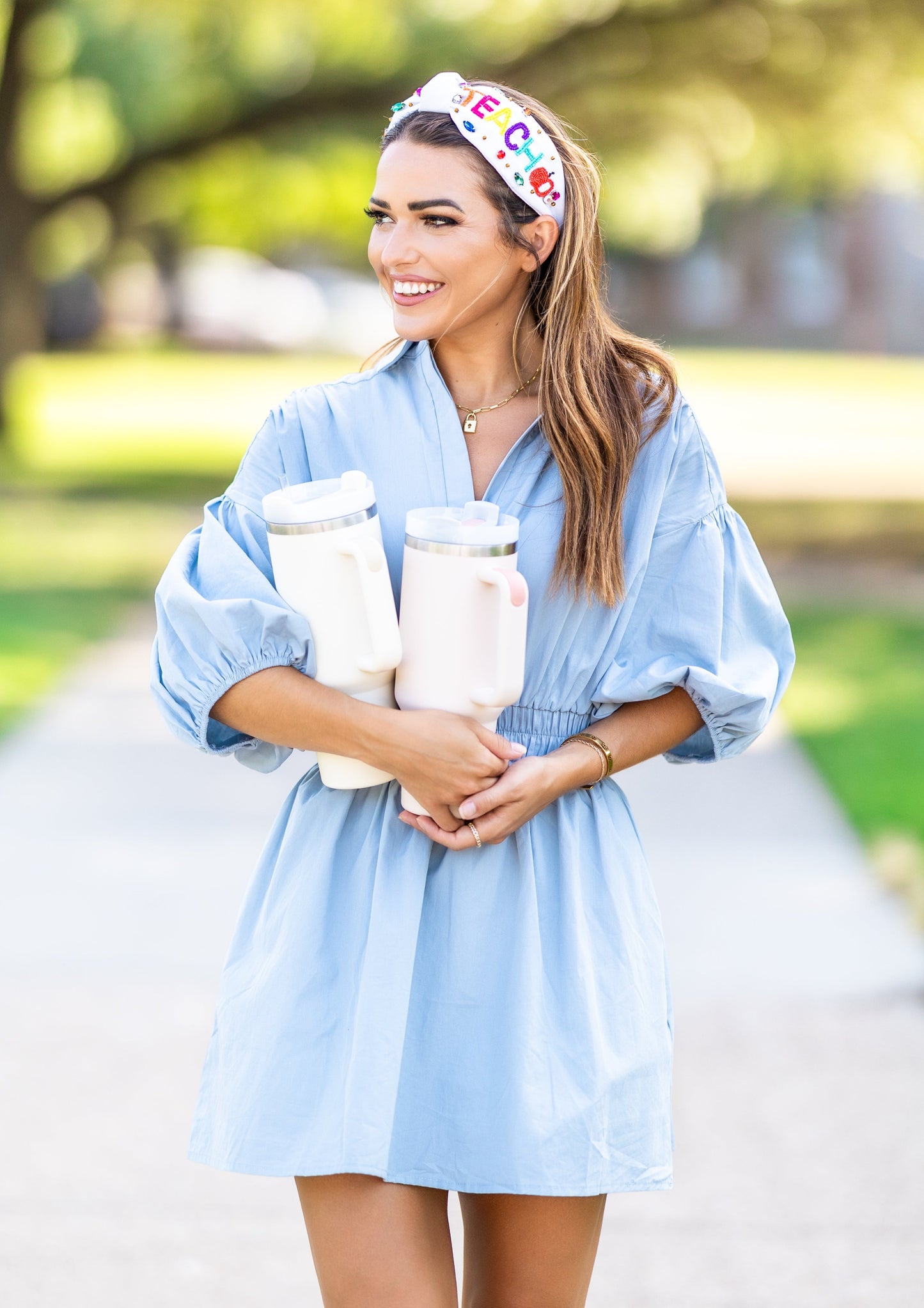 "TEACH" Beaded White Headband
