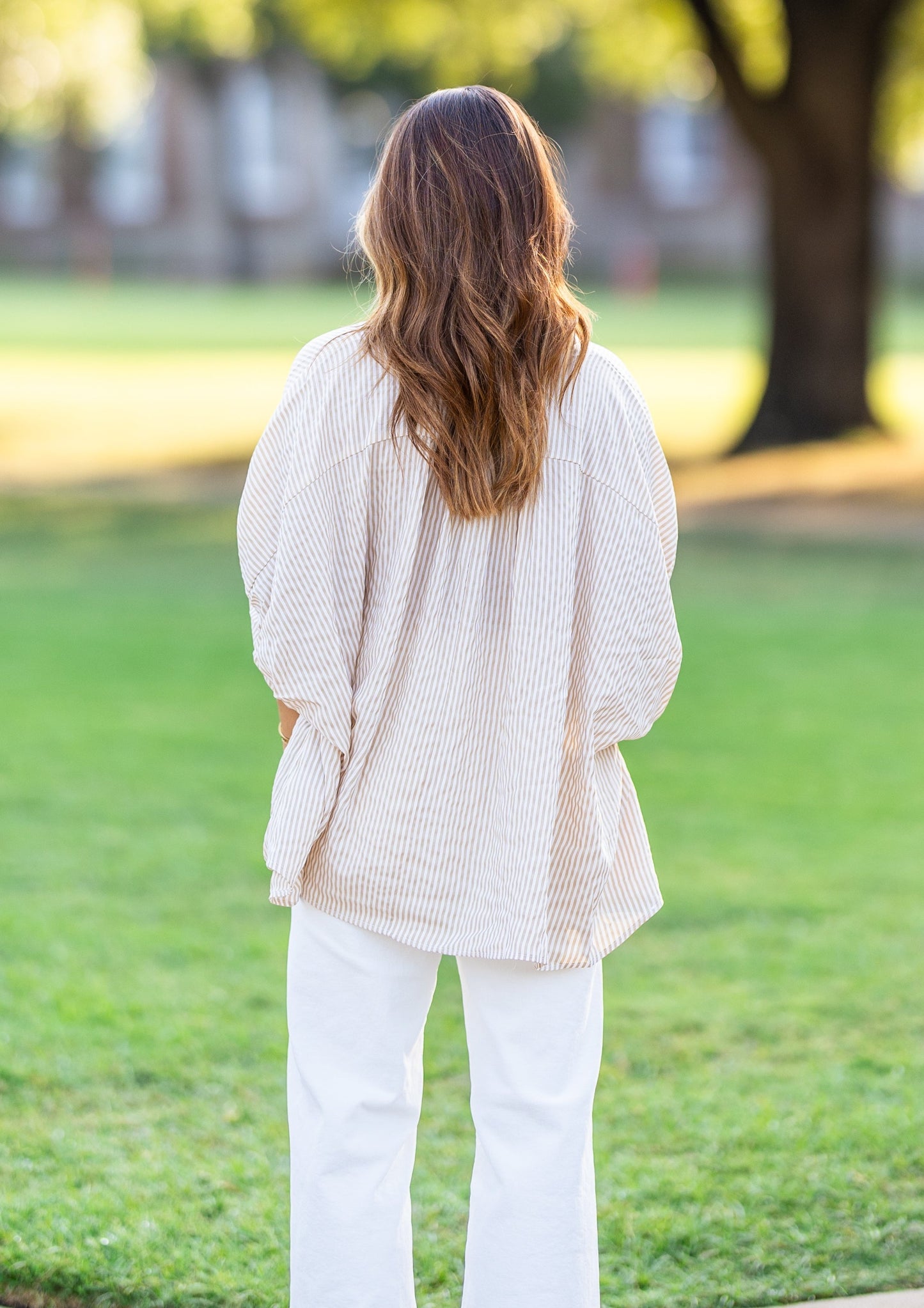 Jen Taupe Striped Button-Down Top