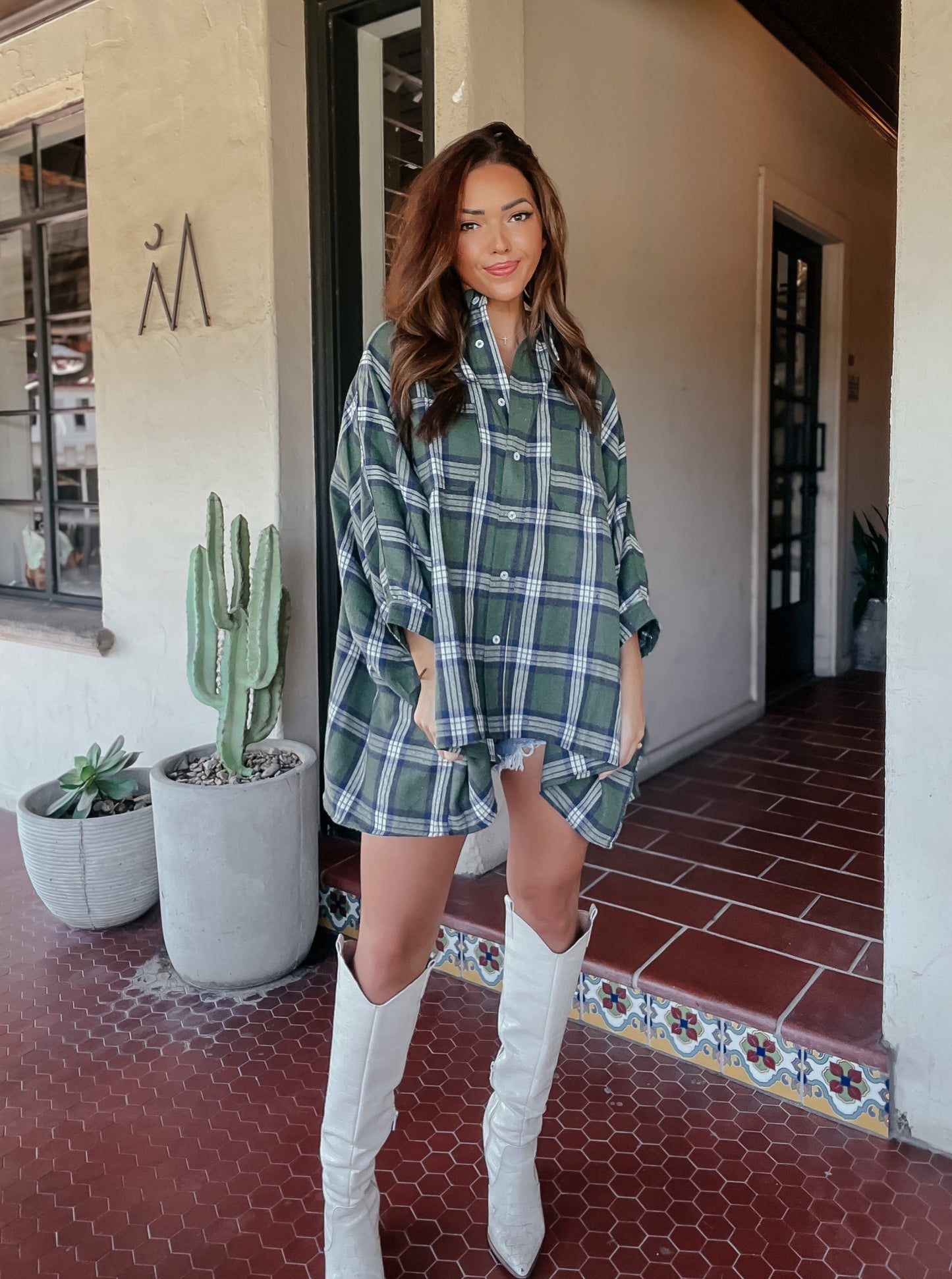 Green Oversized Plaid Flannel Shirt