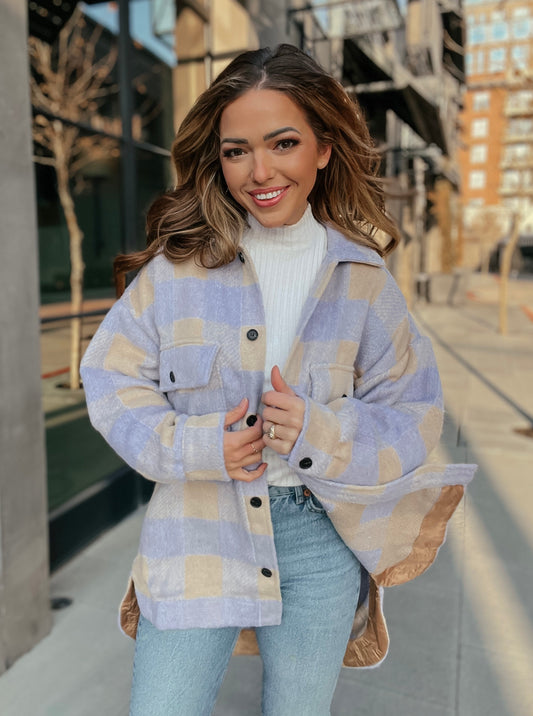 Laughter in Lavender Plaid Casual Shacket