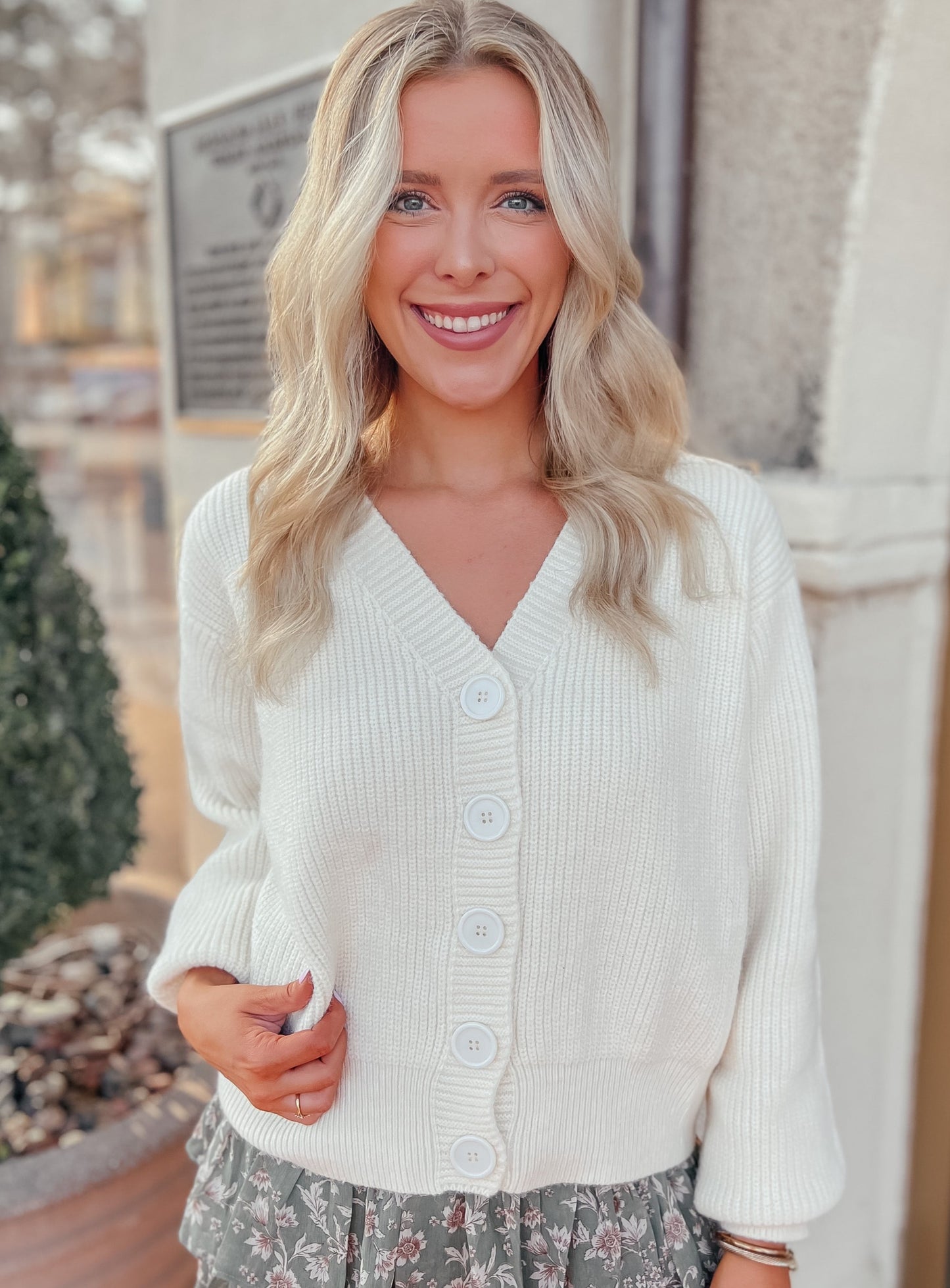 Savor Cream Button Cardigan Sweater