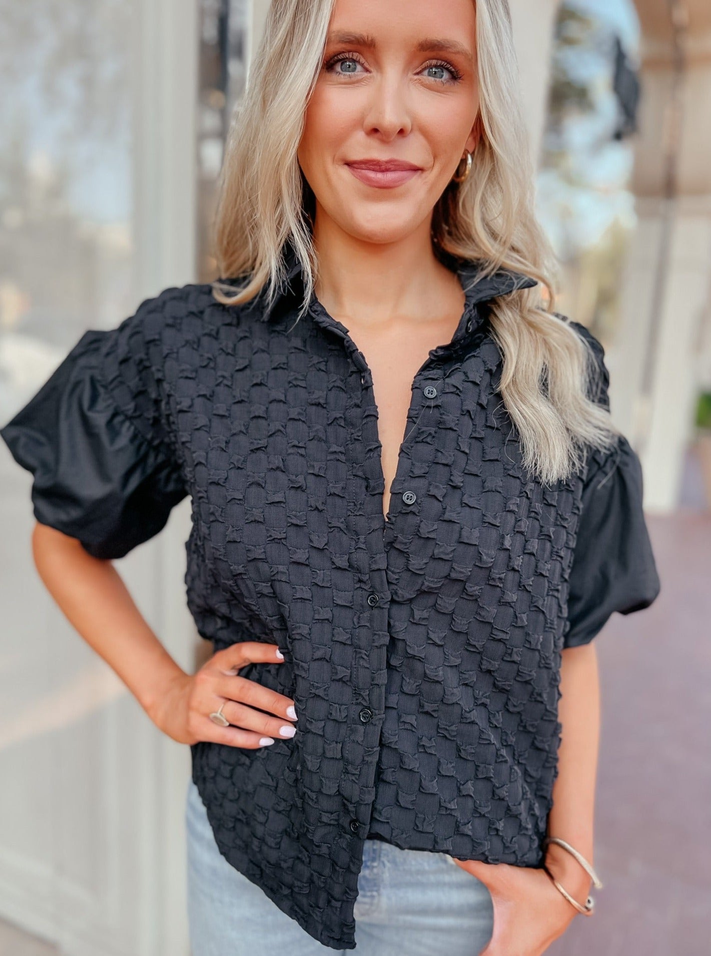Emily Black Bubble Sleeve Top