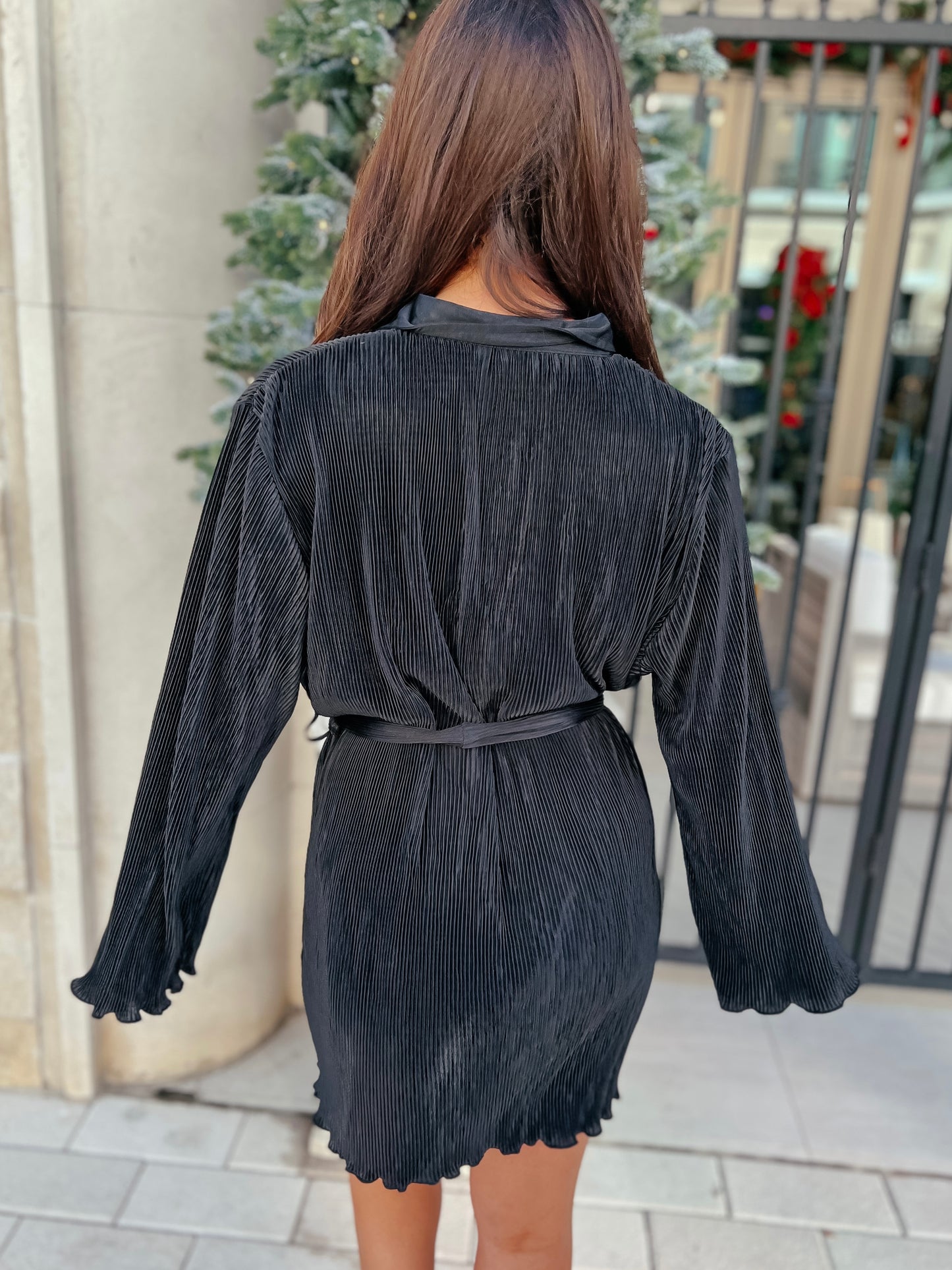 Holly Jolly Satin Pleated Shirt Dress