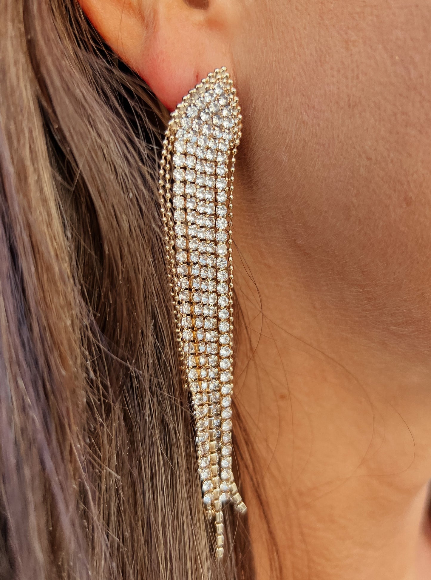 Gold Rhinestone Chain Drop Earrings