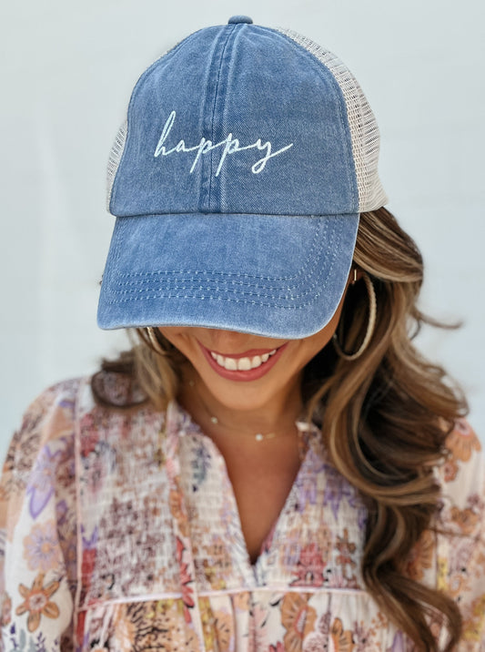 Happy Denim Trucker Hat