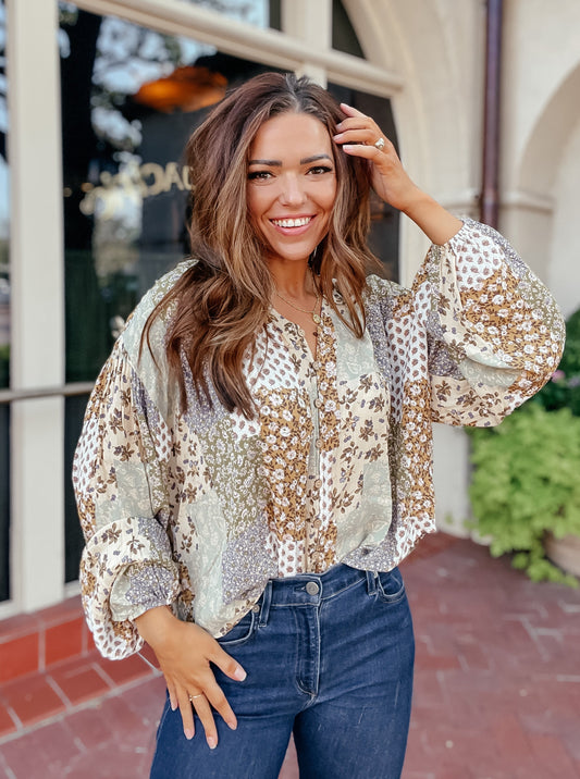 Patchworkin' Nine to Five Printed Top