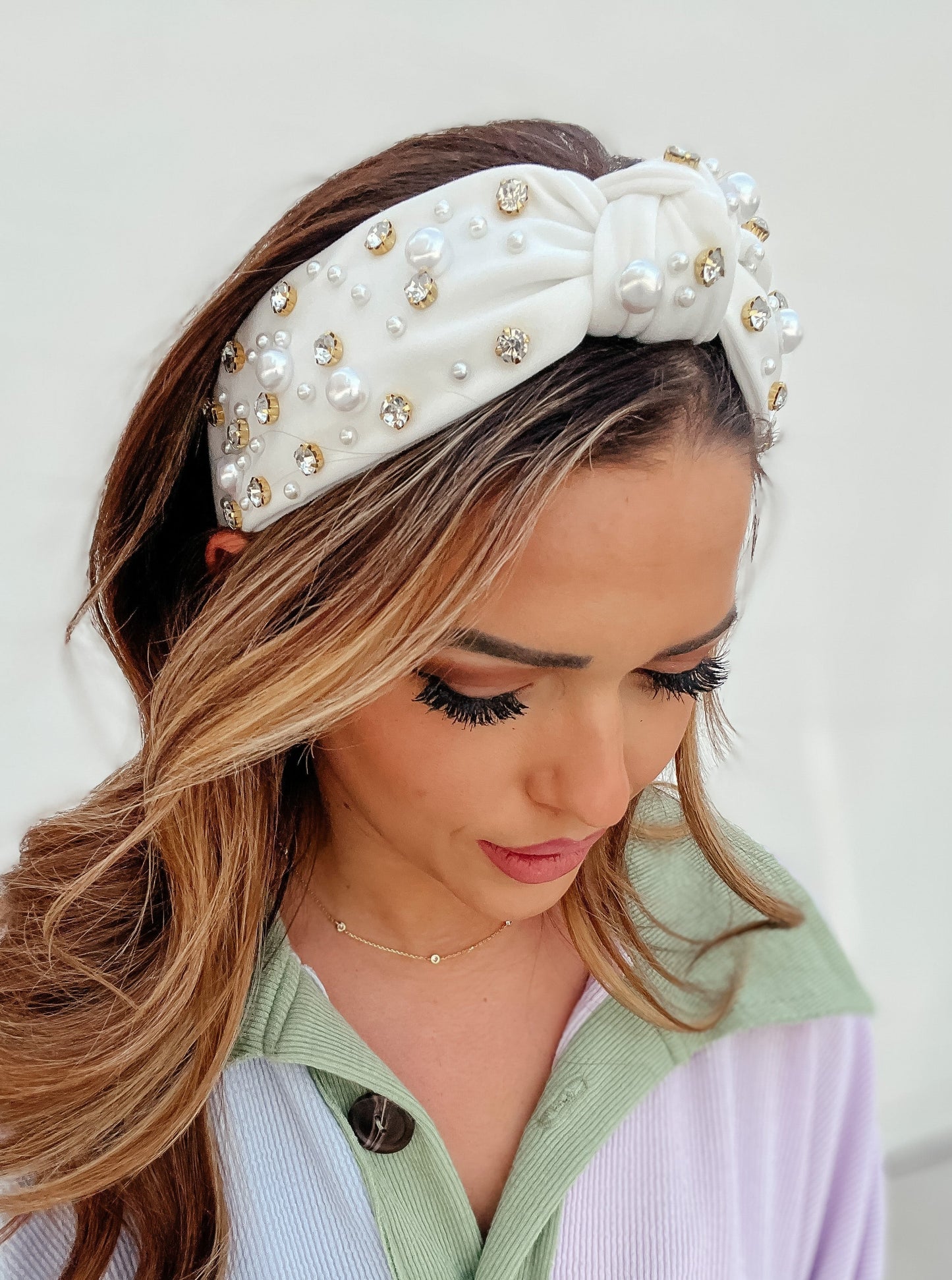 Pearl + Rhinestone Headband | White