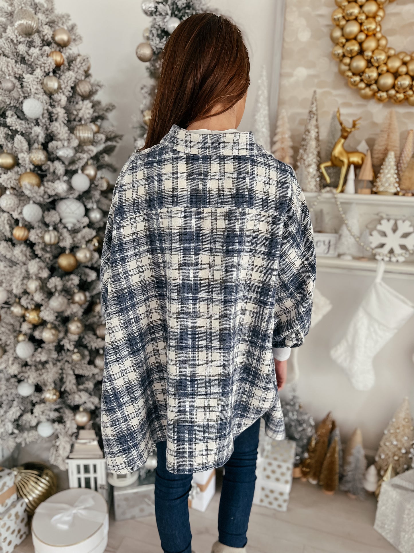 Blue Oversized Plaid Flannel Shirt