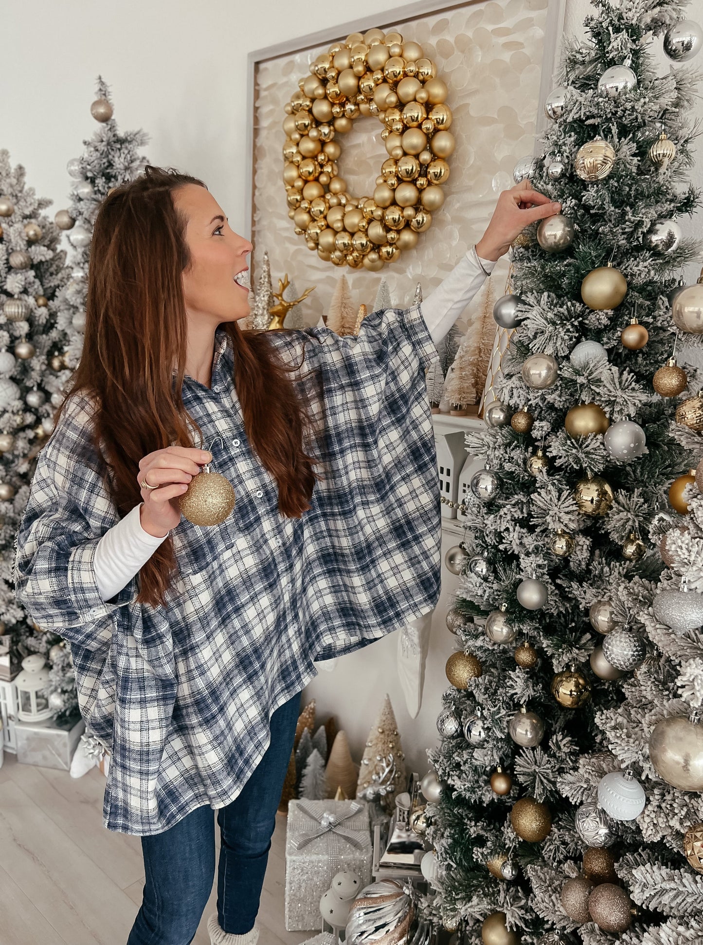 Blue Oversized Plaid Flannel Shirt