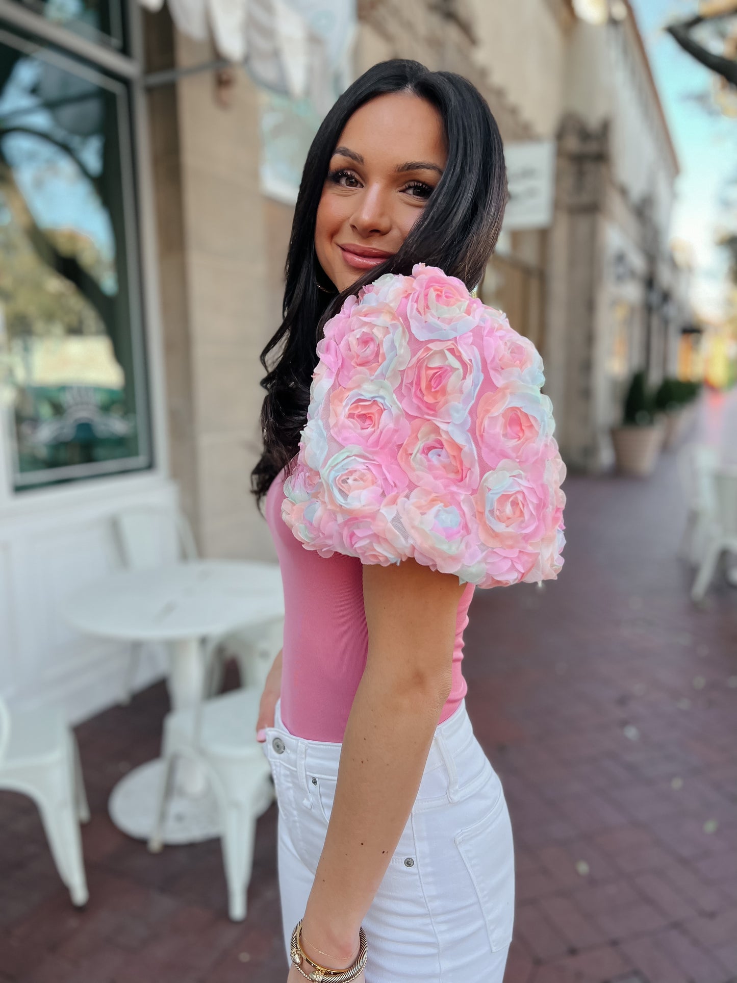 Rosy Puff Sleeve Bodysuit