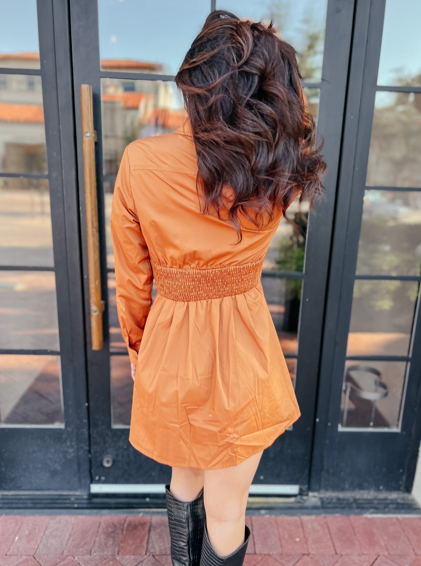 Erica Rust Pocketed Poplin Dress