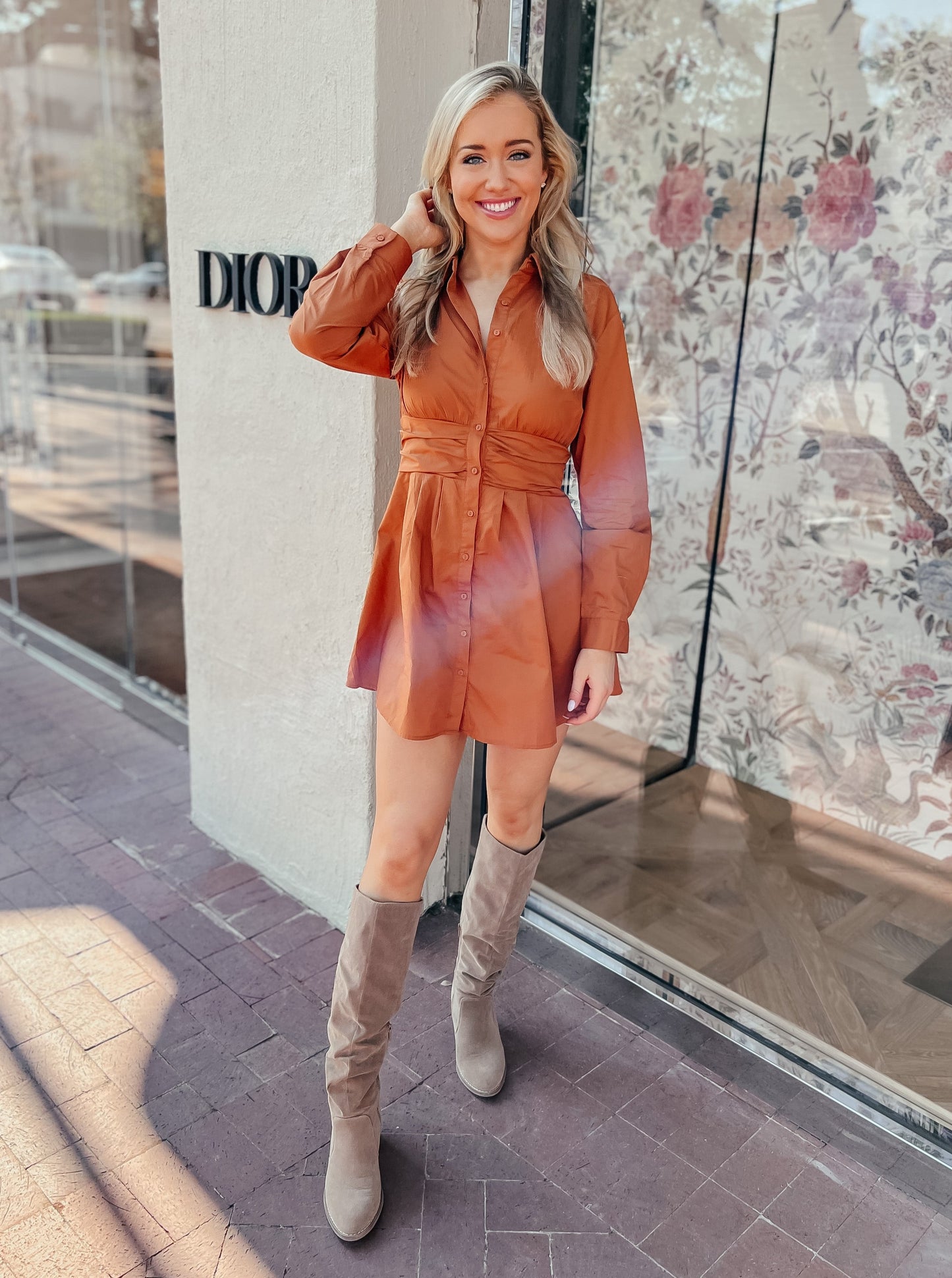 Erica Rust Pocketed Poplin Dress