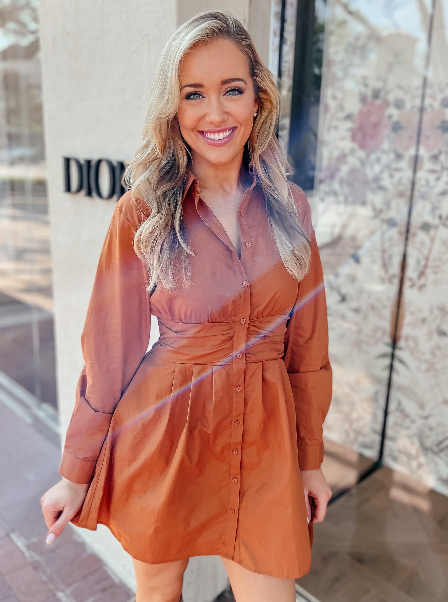 Erica Rust Pocketed Poplin Dress