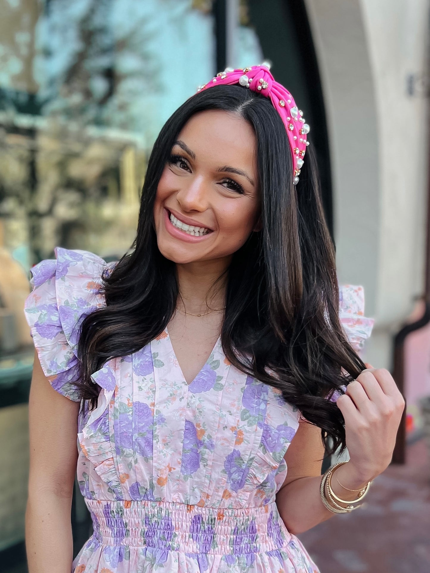 Pearl + Rhinestone Headband | Hot Pink