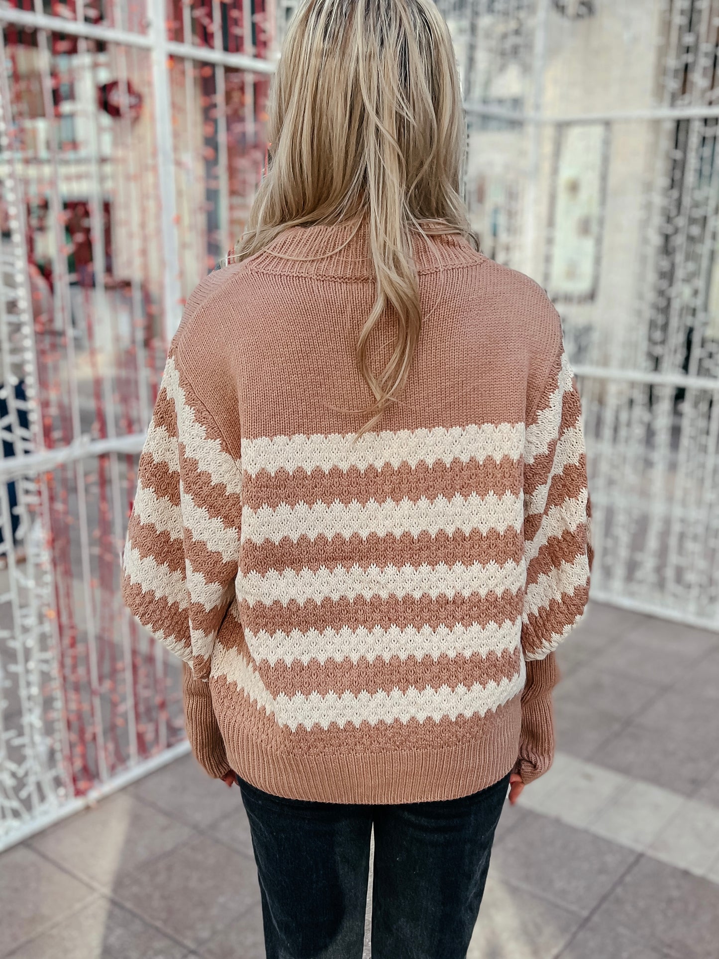 Balloon Sleeve Striped Crochet Pattern Sweater