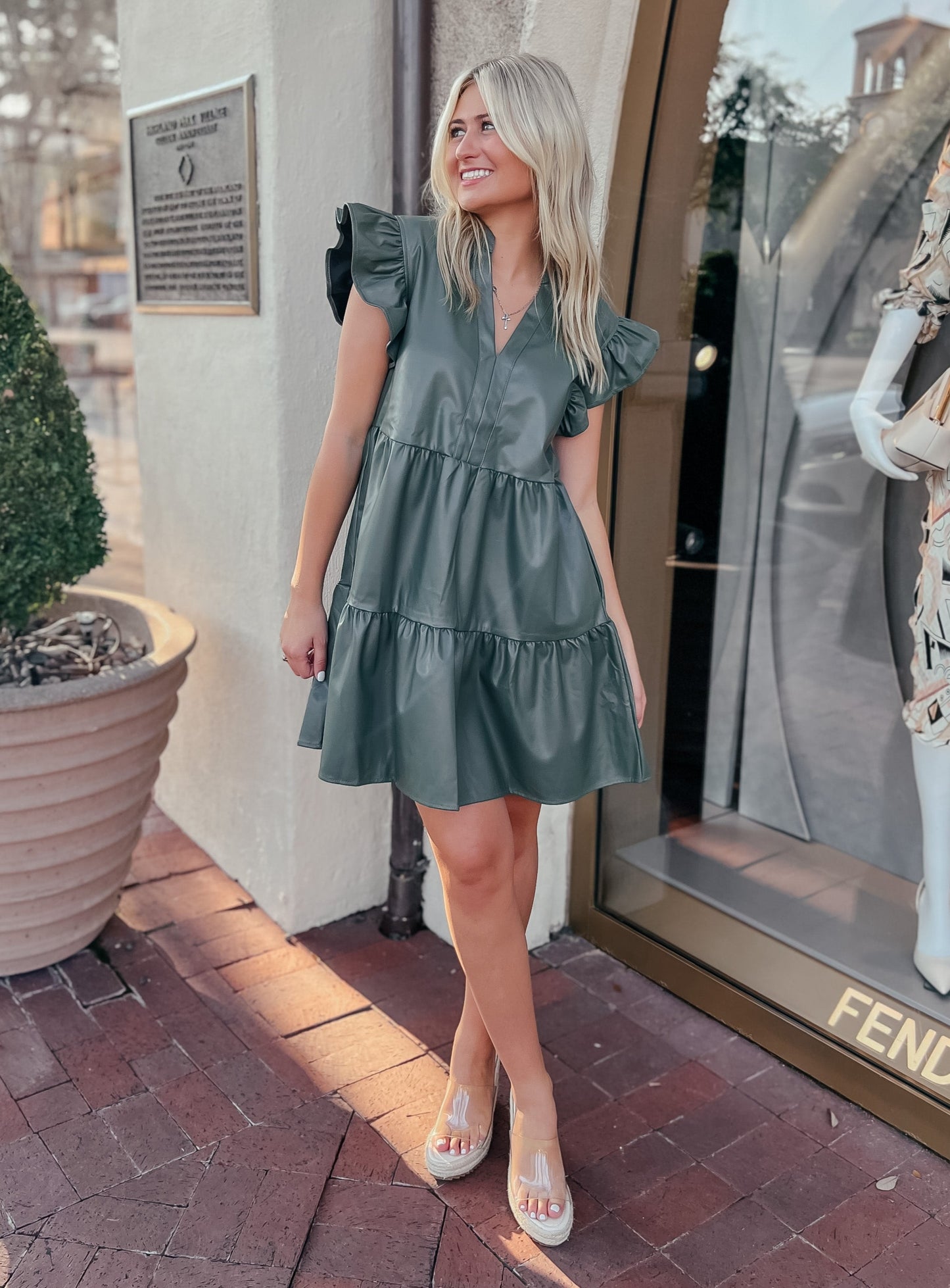 Allure Olive Leather Dress
