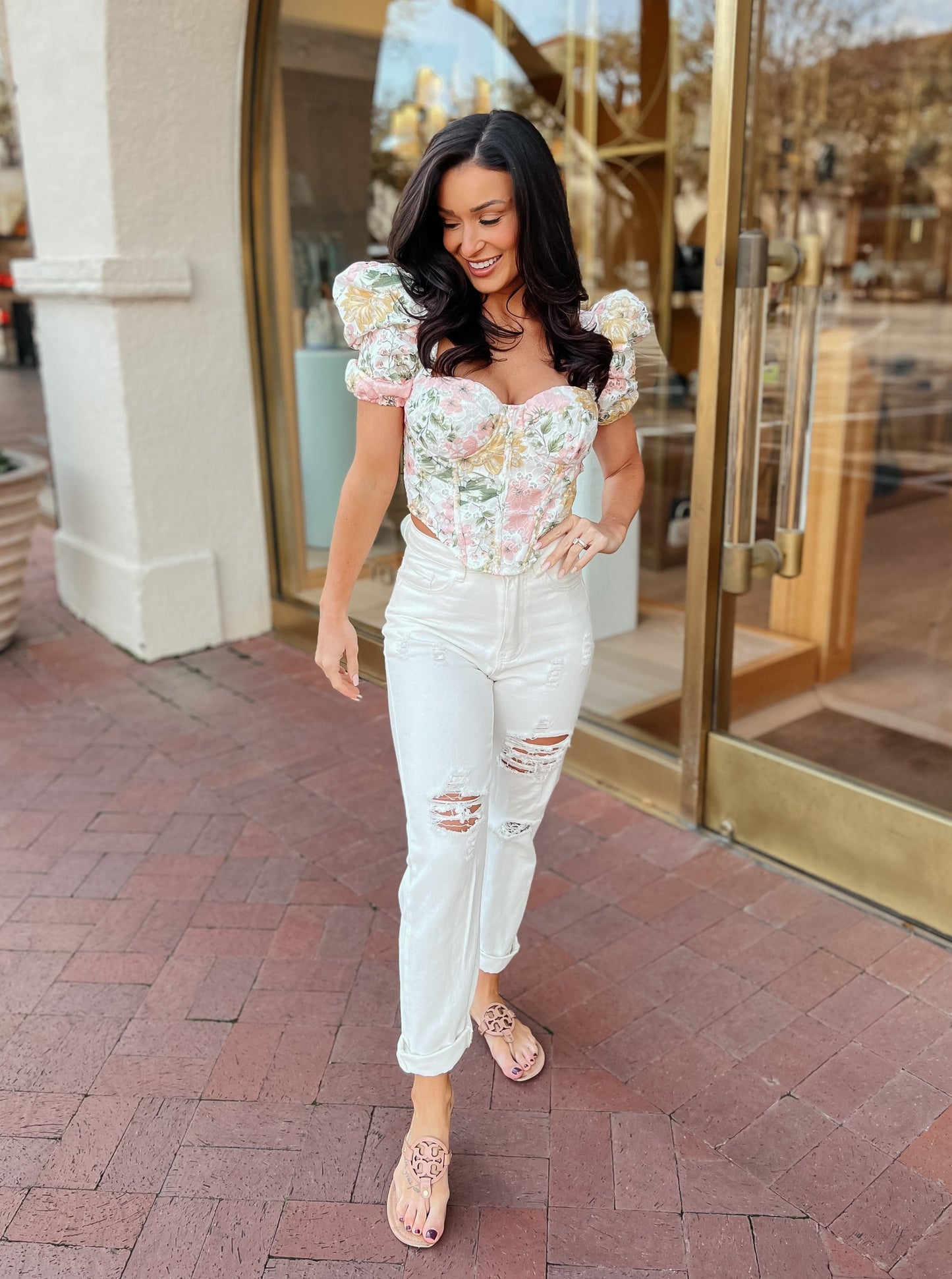 Reagan Floral Corset Puff Sleeve Crop Top